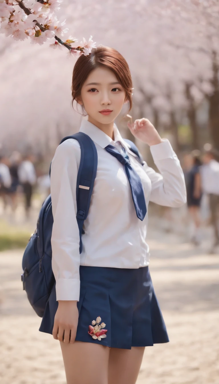 (Masterpiece, photo-realistic:1.4), (closeup shot:1.3), (Japanese high school students:1.3), (Rentrez chez vous au coucher du soleil:1.3), (Uniforme scolaire bleu et blanc:1.4), (coiffure undercut:1.3), (Yeux bicolores brillants:1.4), (Backpack on the shoulder:1.2), (Stroll through the park where cherry blossoms bloom:1.2), (Regard charmant et innocent:1.3), (Peaceful and warm sunset lights:1.2), (Captured Uniform Details:1.3), (Cherry blossom petals rustling in the breeze:1.2), (Un rougissement subtil sur les joues:1.2), (Youthful charm:1.2), (Beautifully styled hair:1.3), (yeux expressifs,Shine with excitement:1.2), (Peaceful and charming atmosphere:1.2), (Perfectly captures emotion and details:1.2), cinematic, hyper-detailed, Insane details, beautifully color-graded, Moteur illusoire, degrees of freedom, Hyper-resolution, Megapixel, lighting cinematic, anti-aliasing, FKAA, TXAA, RTX, SSAO, post-traitement, Postproduction, Mappage des tons, ..CGI, VFX, SFX, insanely detailed and intricate, hyper-maximaliste, Ultra photo realsisim, volumetic, photoreallistic, The ultra-realistic, Ultra-detailed, Intricate details, 8k, super detailed, Couleur, Volumetric lightning, Hdr, Realstic, Moteur illusoire, 16k, mise au point nette, Rendu octane --v testp
