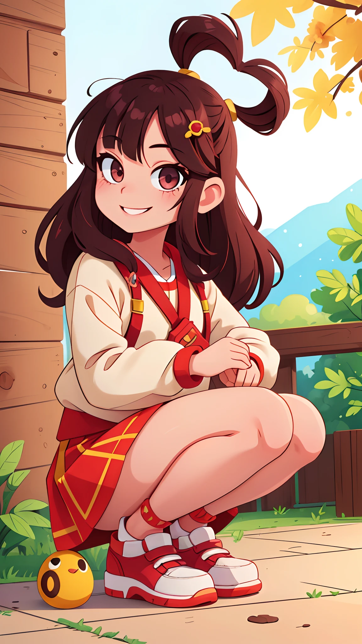 girl with、Put your hand to your mouth and smile、full body Esbian、Distinctive ethnic hair ornaments、Characteristic ethnic shoes