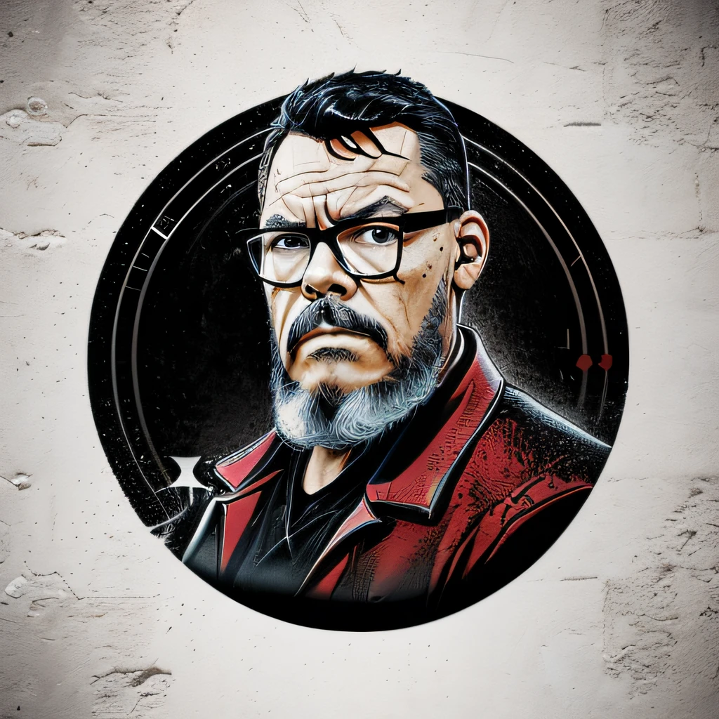 guttojugg1, Arte digital de logo circular, Man with dark beard and glasses inside a circuit