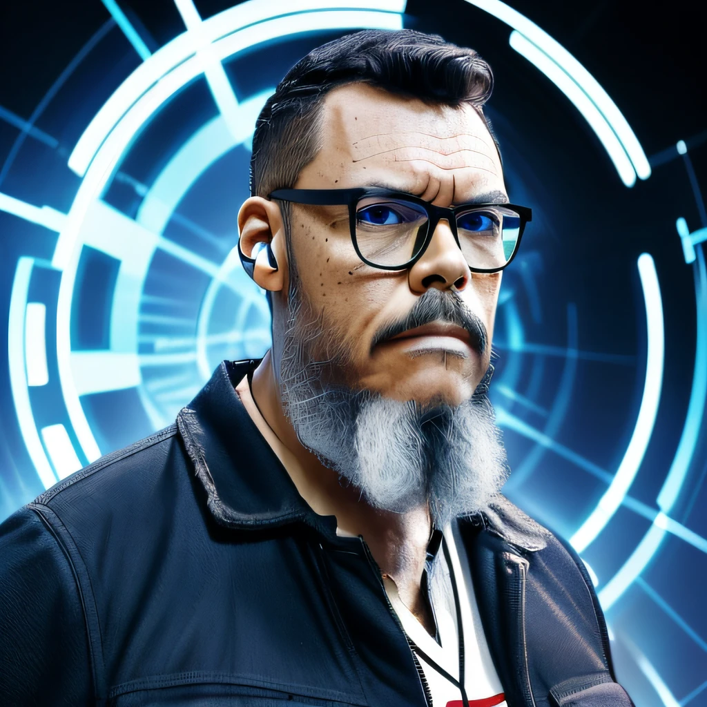 guttojugg1, Arte digital de logo circular, Man with dark beard and glasses inside a circuit