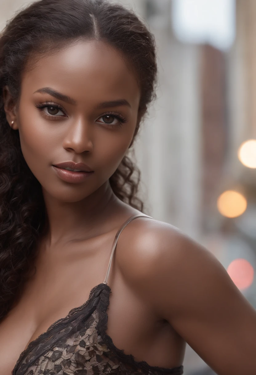 ((Dark African skin, Very deep ebony skin)), ((Its beauty is undeniable)), ((Excited cute face)), ((Hyper detailed perfect eyes,)), ((Pose mignonne)), ((Langue sortie)), ((Seductive )), sexy, (( Tight mesh shirt, shorts courts sexy)), ((African long curly hair afro ponytail,)), (( peau)), ((debout, Vue de face)), ((toucher ses propres jambes dans une pose sexy)), ((dehors, Ville publique)), (( very sexy)),Sharp Focus CGI, photoreallistic, High detail, Realstic, Masterpiece, absurdes, Best quality, Hdr, High quality, high-definition, Extremely detailed, 8k wallpaper, Intricate details, 8K UHD, Full-HD, (photo realist:1.2), contraste, intense illumination, lighting cinematic, natural lighting, hard light, contre-jour, Illumination globale, occlusion ambiante
