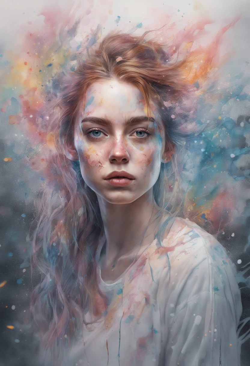 agnes cecile ,Sexy girl nipple,fullnude,see-through bra,Irridescent color,Luminous design,Saturated colors,Ink drops,water dripping,Winter rain