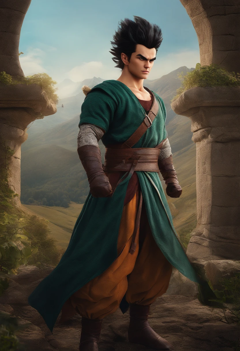 Gohan, Dragon Ball Z, como um personagem medieval parecido com os personagens da obra the witcher