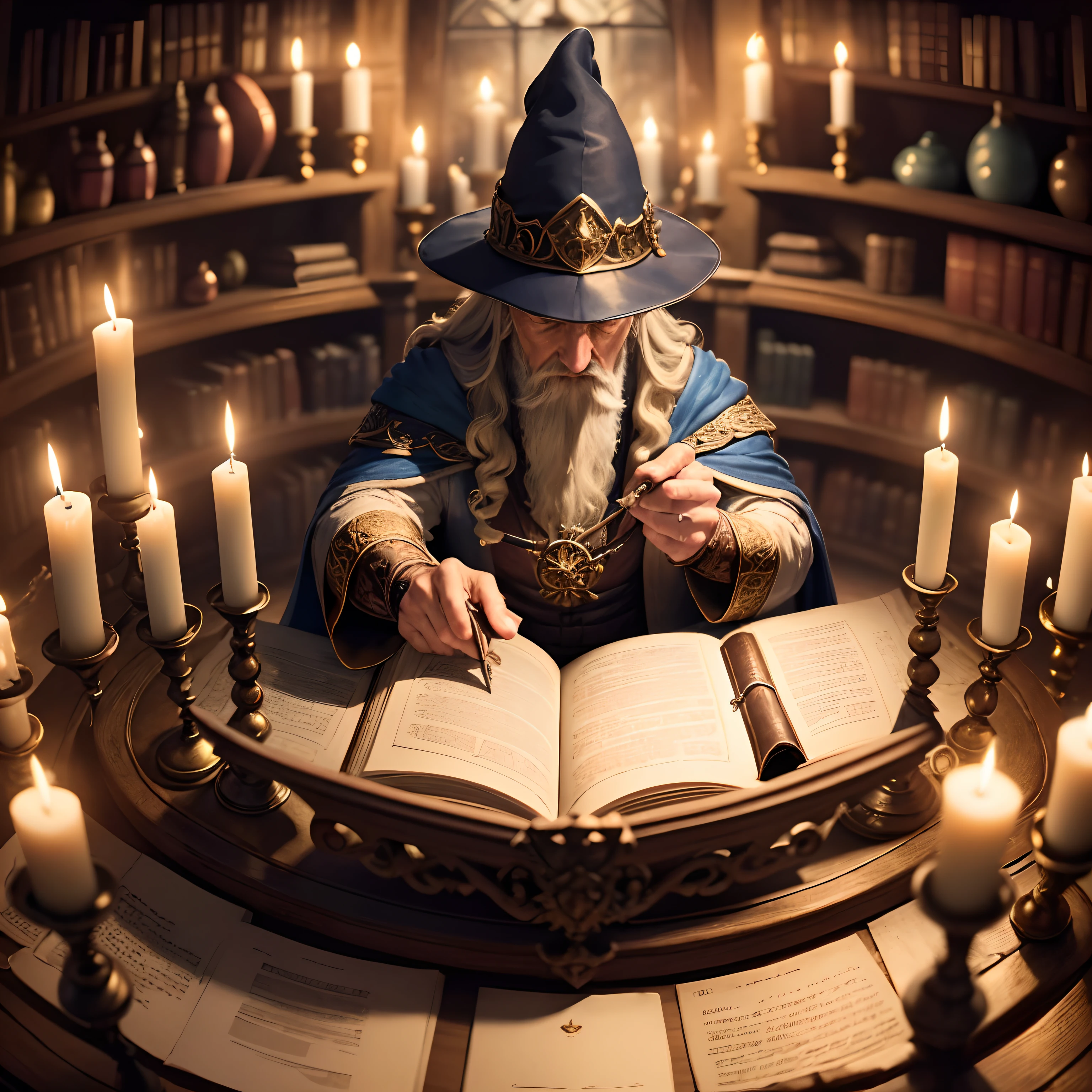 SemlaStyle a wizard casting spells in a ancient library <lora:SemlaStyle-000007:0.6>