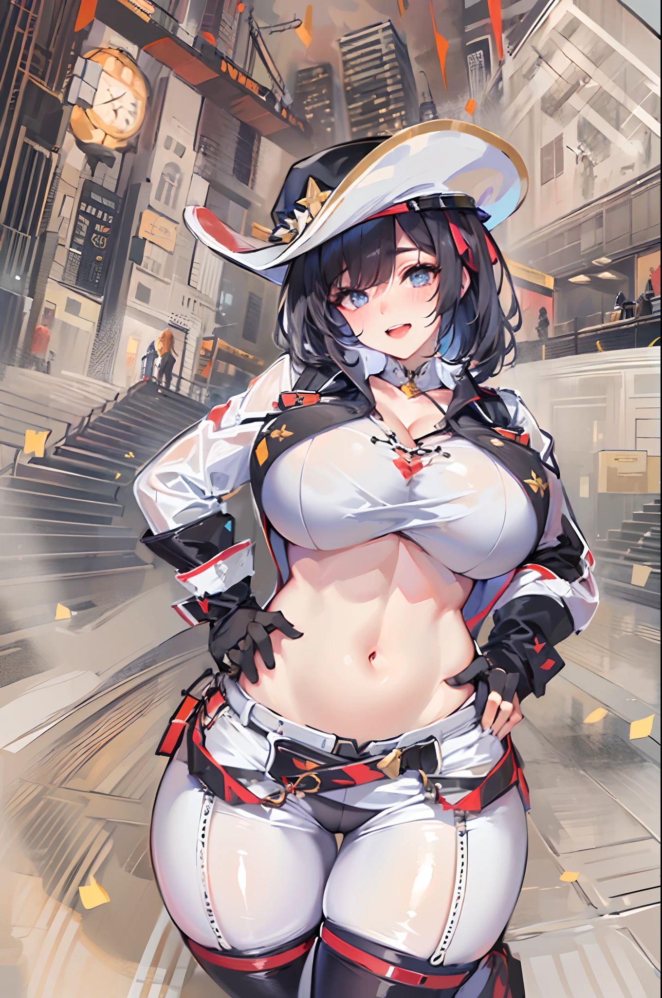 ((Huge breasts :1.5)）(Masterpiece:1.2), Best quality,Pisif, Cool girl,Belfast \(azur lane\), Cowboy shot,