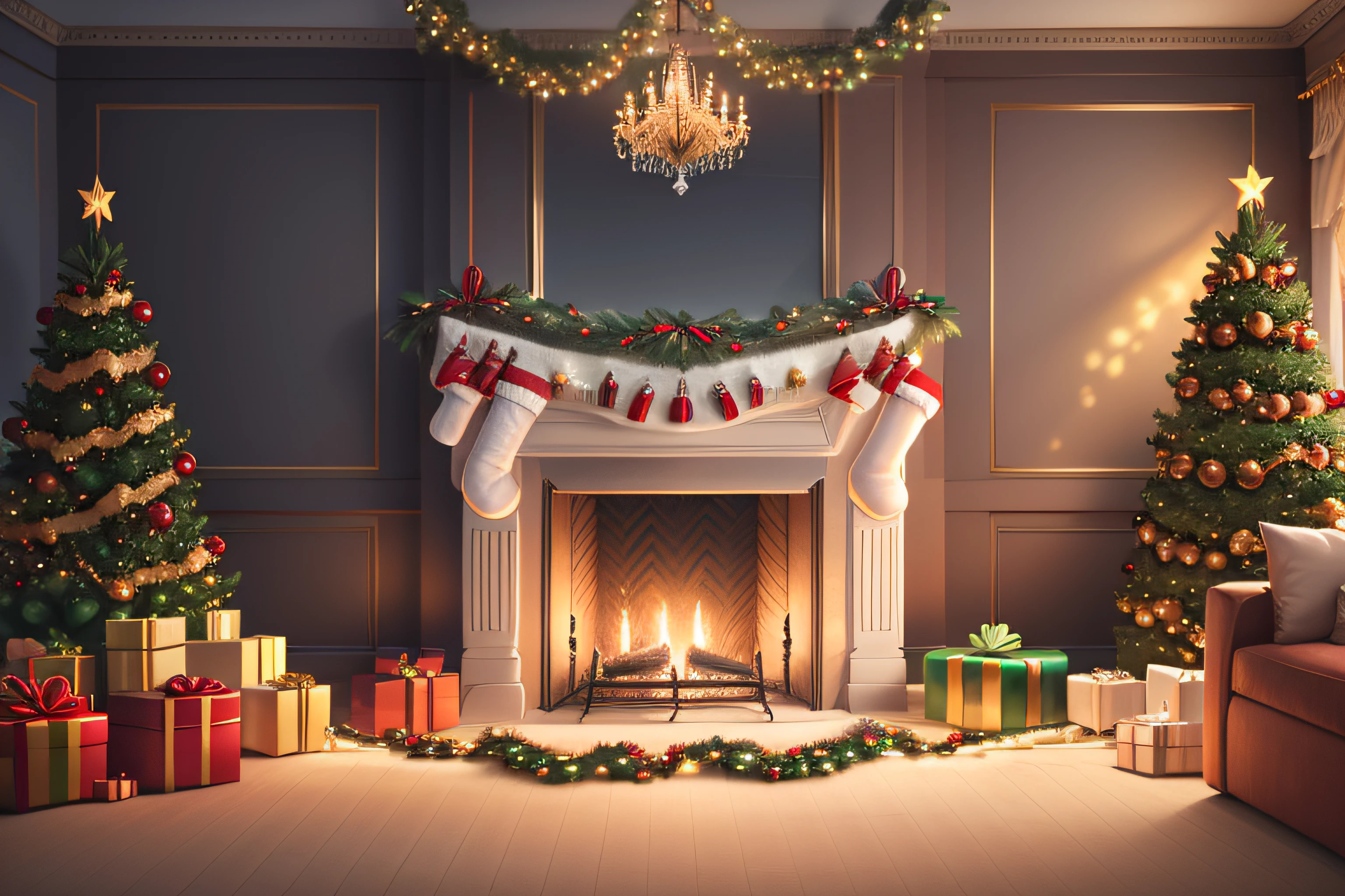 Garland of lights in a room background, christmas, realistic, professional photography, very detailed, 8k, realism, super detailed, ((No lettering)).