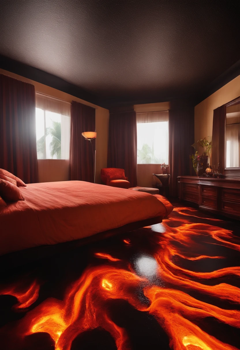 A ROOM SET WITH LAVA FLOORS,  erupting volcanoes, PAISAGEM,