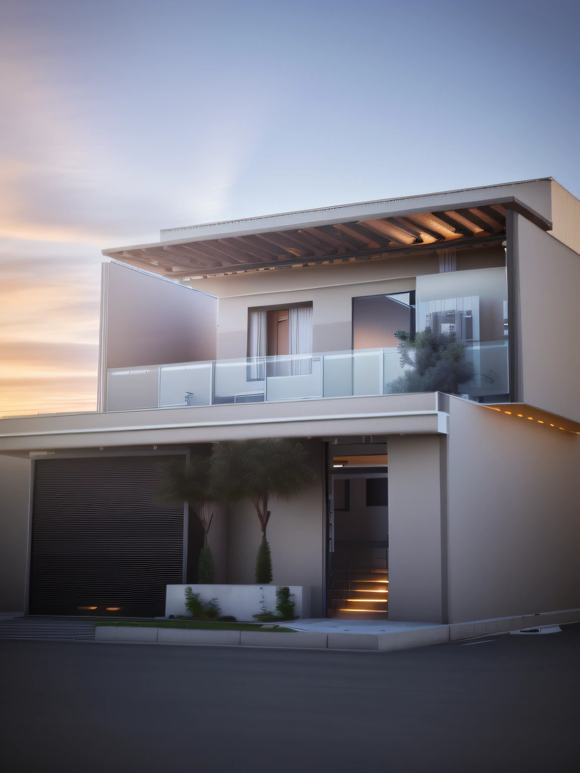 a rendering of a two-story house with balcony and balcony, Casa Conceito, casa completa, design exterior, 3D-rendering, 3D rendering, Villa Interdimensional, renderizar 3 d, Vista frontal, Directed by: Samuel Silva, casa urbana, 3/4 view realistic, Detailed rendering, projeto residencial, architectural render, digital render, vista frontal, architecture rendering