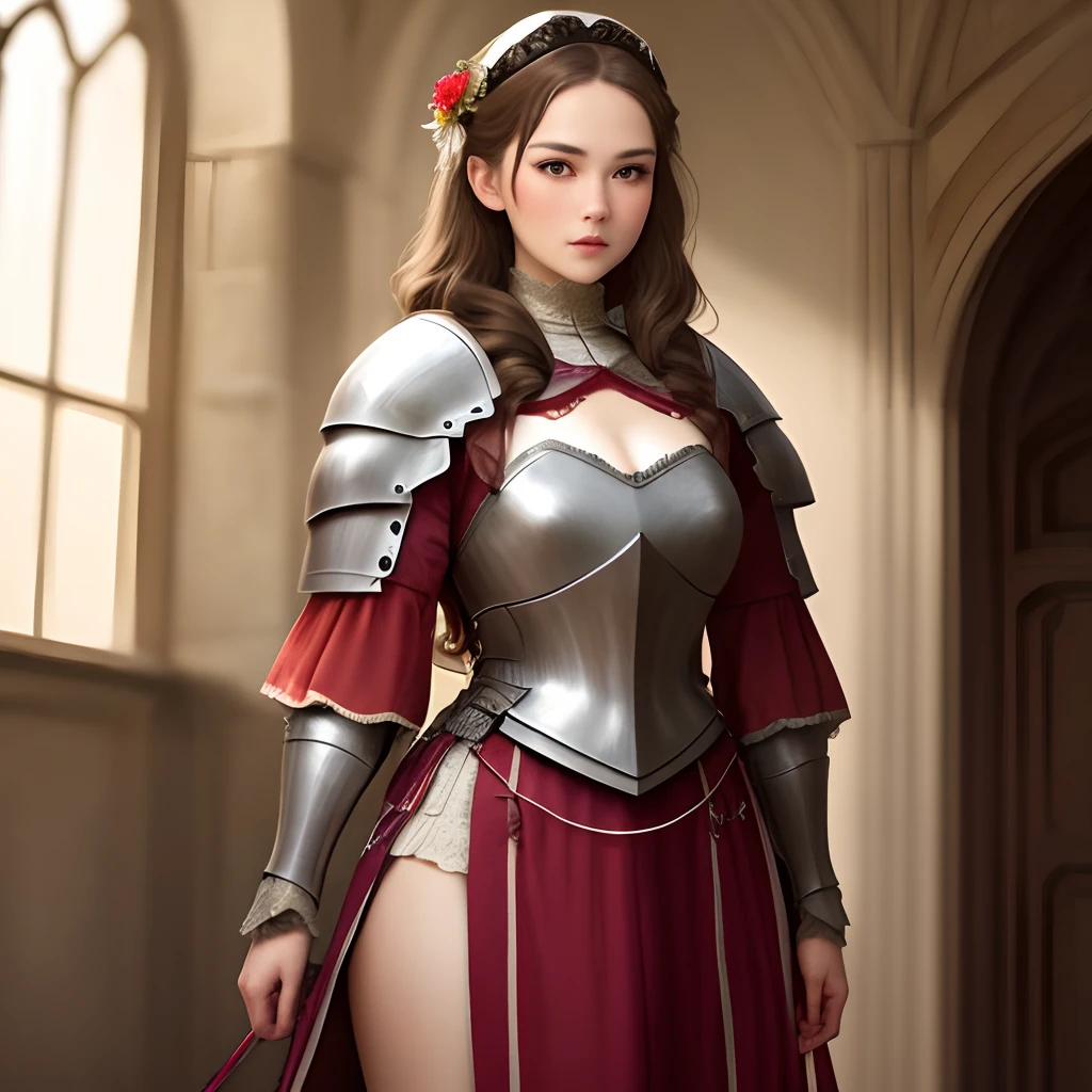 A woman in a knight's costume.