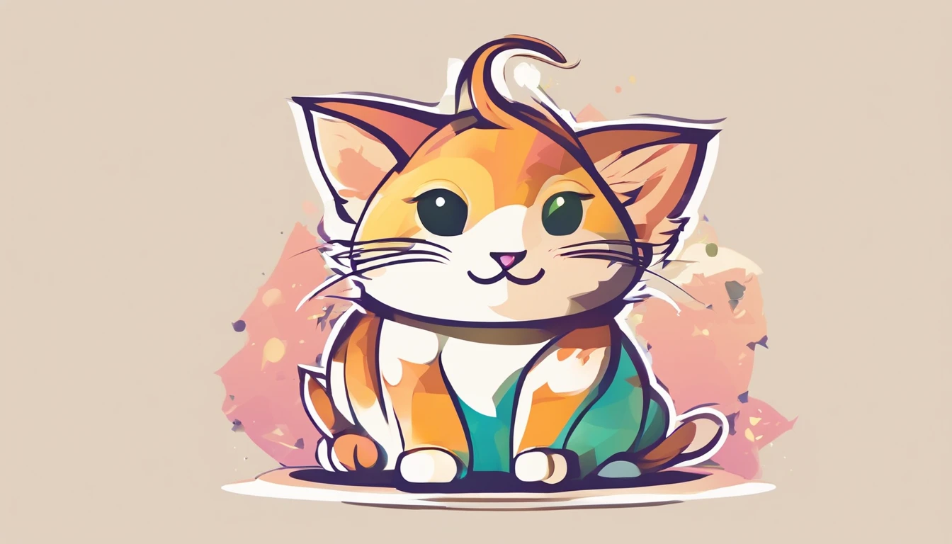 Colorful Logo, Minimalist cute kitten head vector art logo illustration, brow, magia, Crisp design, tender, monochrome color, Dark Magic Ink Color Splash, tshirt design, studio ghibli style, The design must be vector art . Using Adobe Illustrator, Create a cleanup, Simple Logo, But fascinating. Focus your design on the cat's eye, Capture your uniqueness and charm. The logo should evoke a sense of sophistication and tranquility. By focusing on low-poly style、Adds a sense of luxury. The overall aesthetic must be elegant and elegant, Related to brand and logo goals, black backgrounds, ((Simemeter)) It's a little cat
