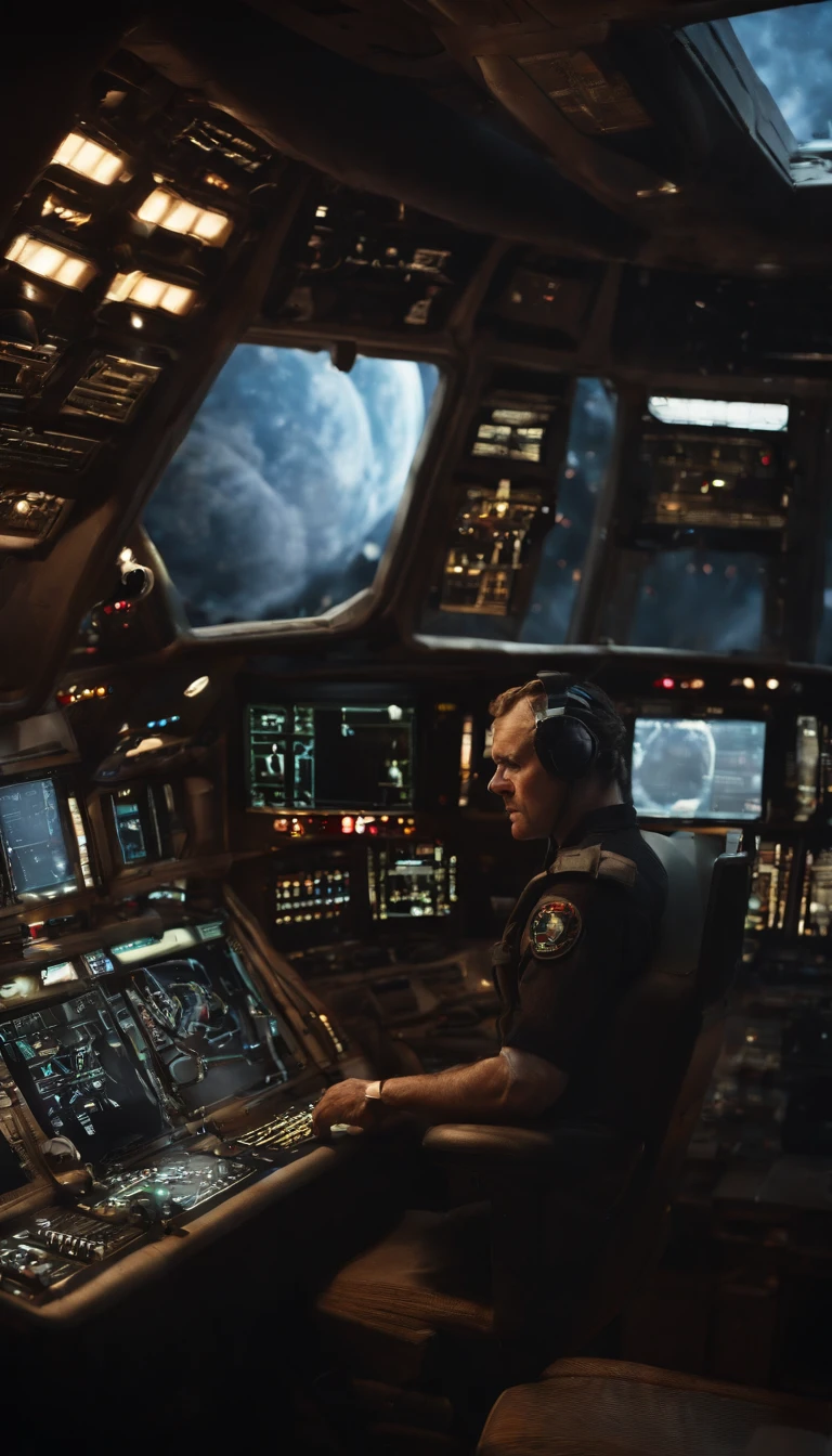 battle中----------------------------------------------------------------------------------------------------------------------------------------best quality,4k,8k,highres,masterpiece:1.2,ultra-detailed,realistic:1.37,space,surrealism,sci-fi,portrait,spacecraft,captain,serious,commanding,confident,sharp focus,vivid colors,star-filled background,dramatic lighting,detailed spaceship controls,reflection on the glass,display screens showing data and information,command center,control panels,leather chair,big windows overlooking the galaxy,battle stations,military uniforms,communication devices,stars,galactic exploration,adventure