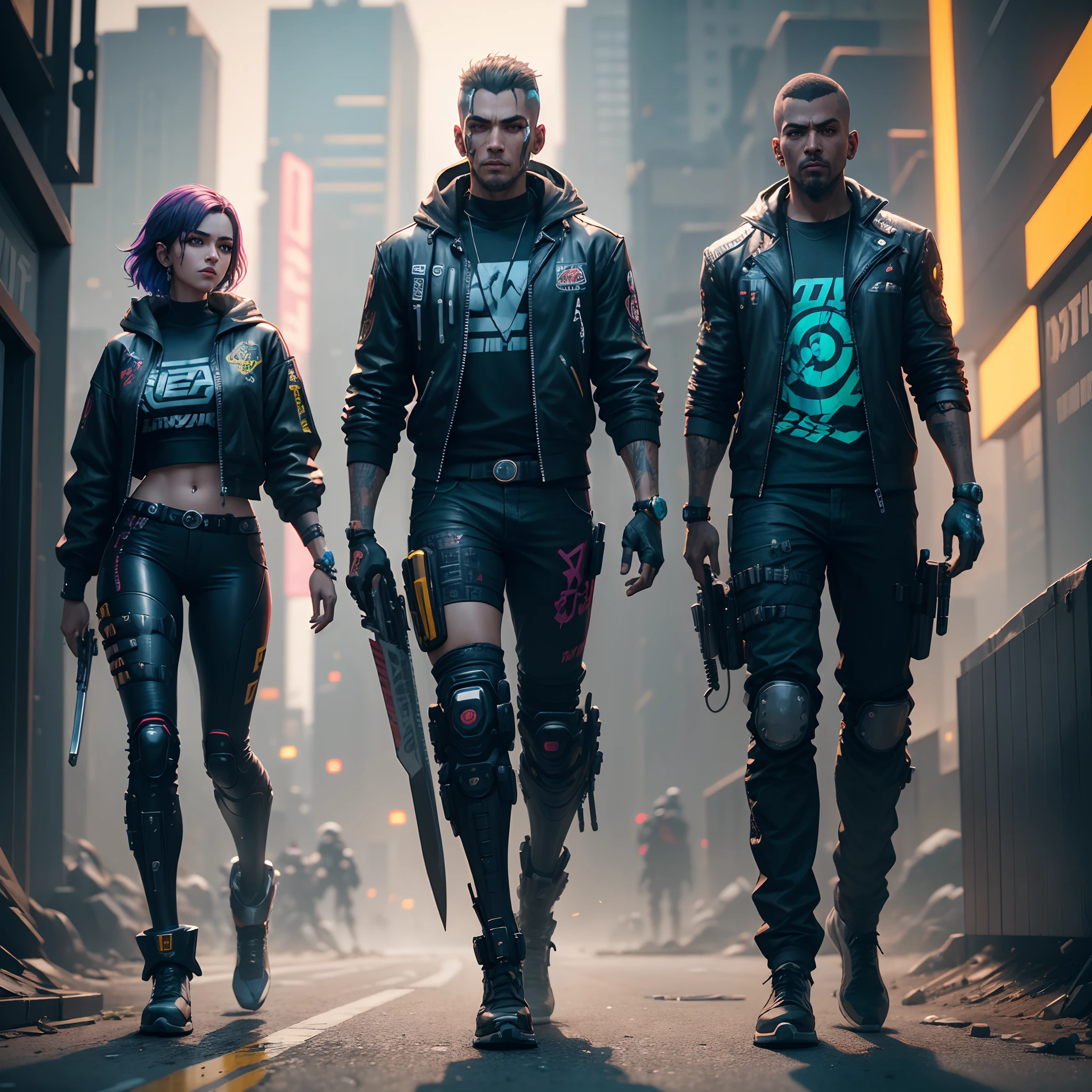 Um robo com parte humano, Estilo cyberpunk, melhoramento & Power Upgrade, velocidade, stamina and wits in a decaying world of Cyberpunk 2077 as a Bounty Hunter with a katana and pistol,detalhes alto,4k,