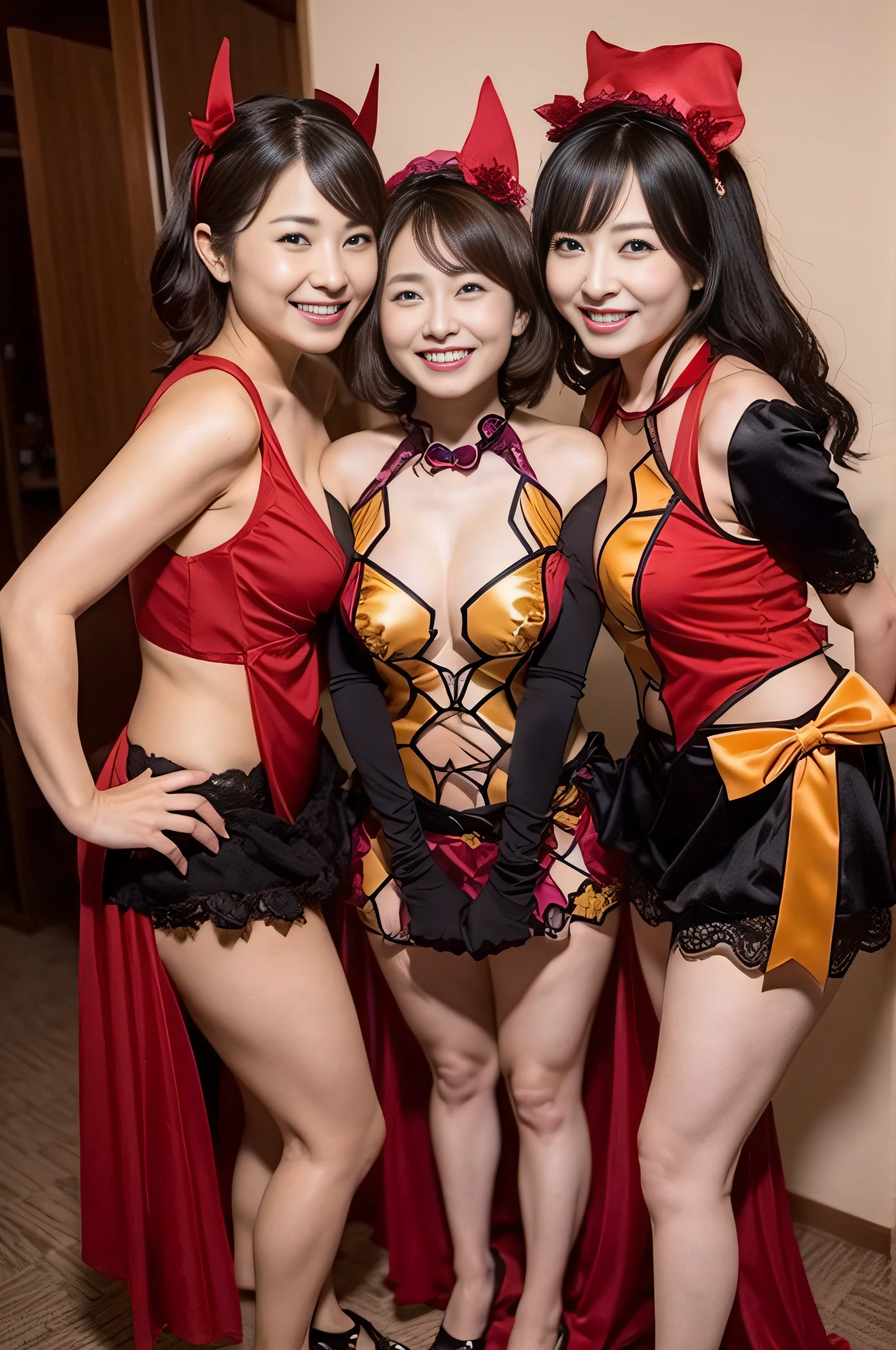 Mature and attractive woman、2 females、Very sexy Halloween costumes、Smiling、large boob、Muchimuchi's body、A smile、Bedrooms、​masterpiece、top-quality