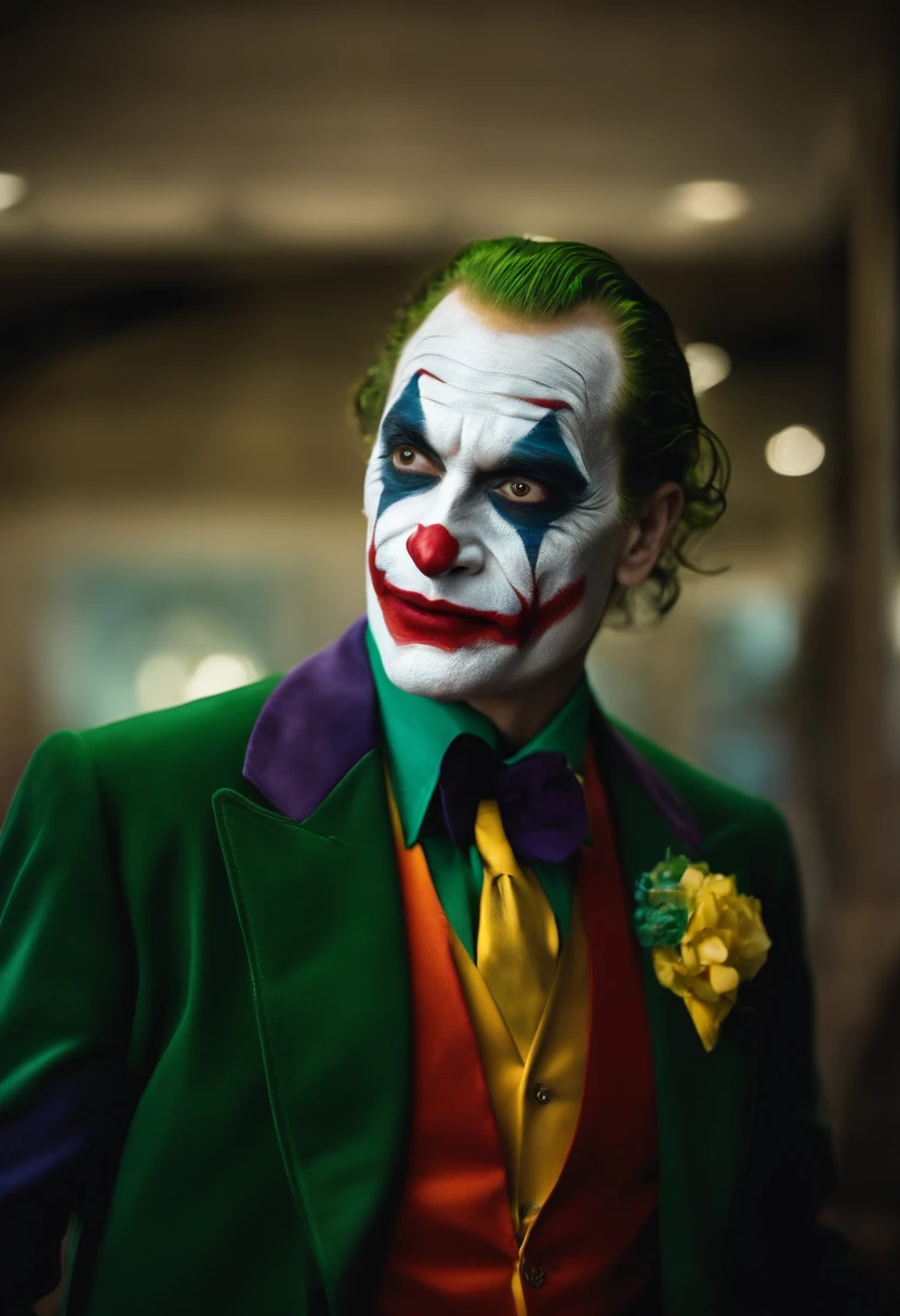 Uma foto do rosto enquadrado do Joker.
