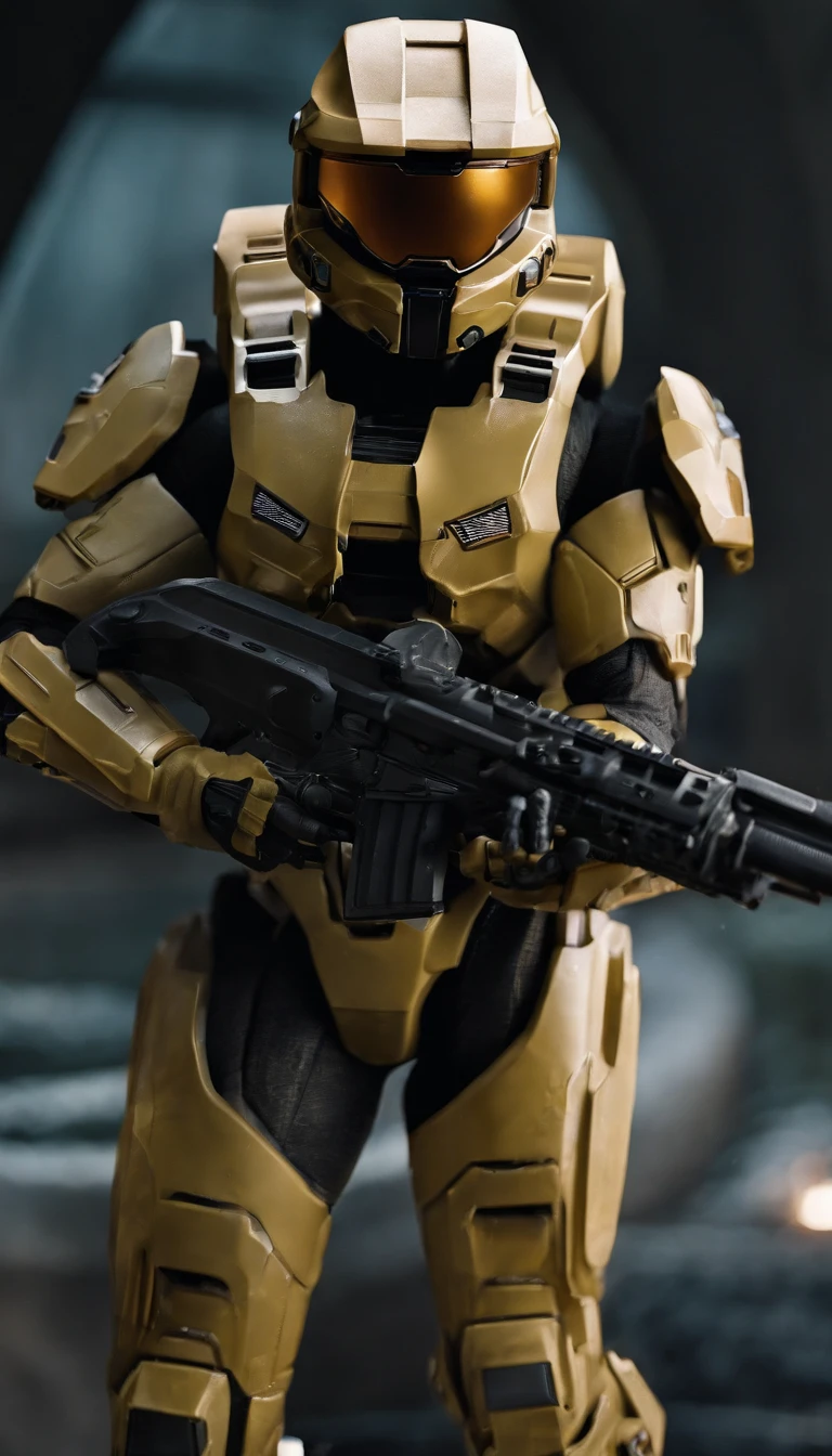 The game "Halo" Master Chief No. 117,With a rifle,On an unknown planet,Fighting the Star Covenant,submission,Full body shot