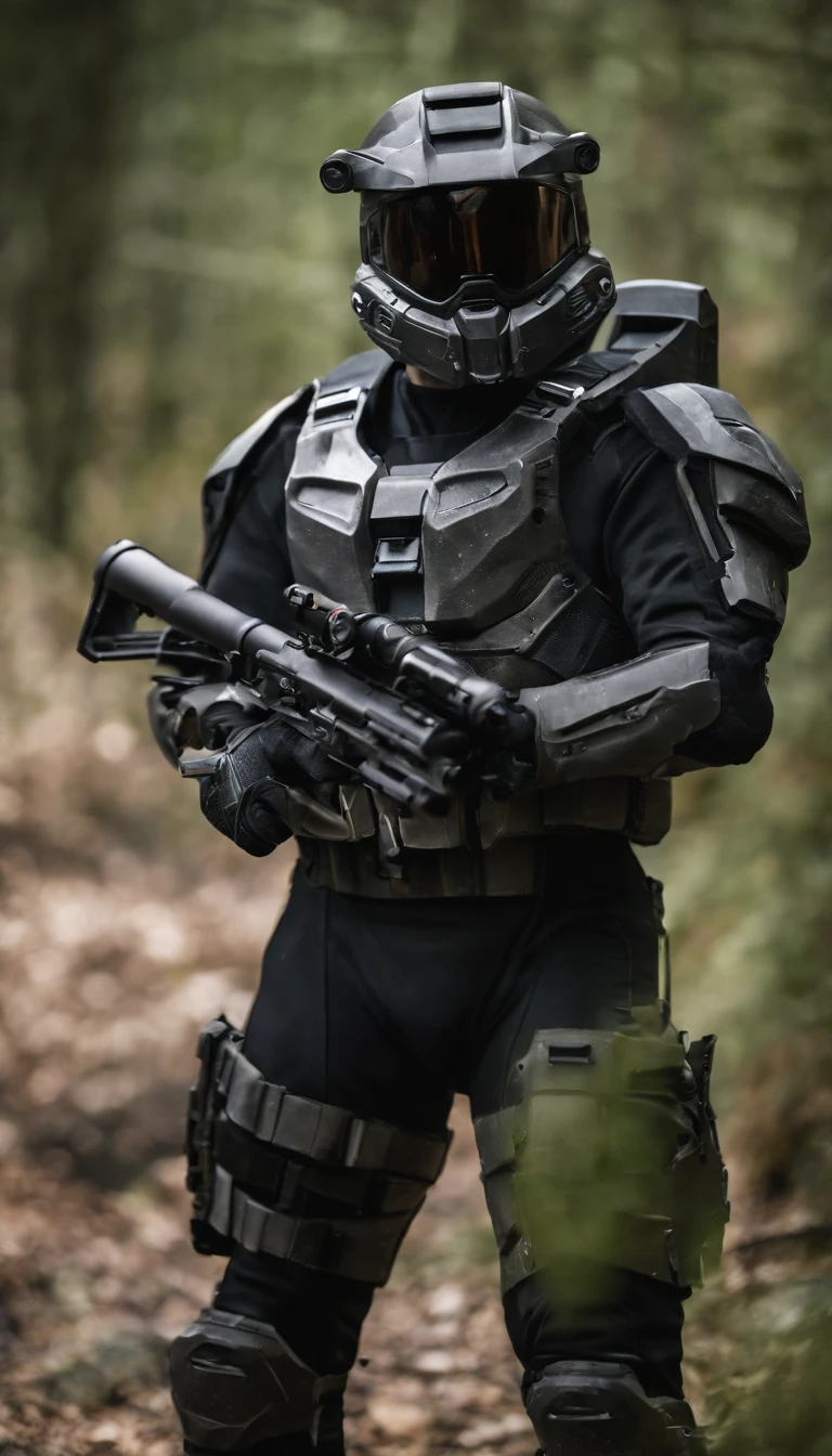 The game "Halo" Master Chief No. 117，With a rifle，On an unknown planet，Fighting the Star Covenant，submission，Full body shot