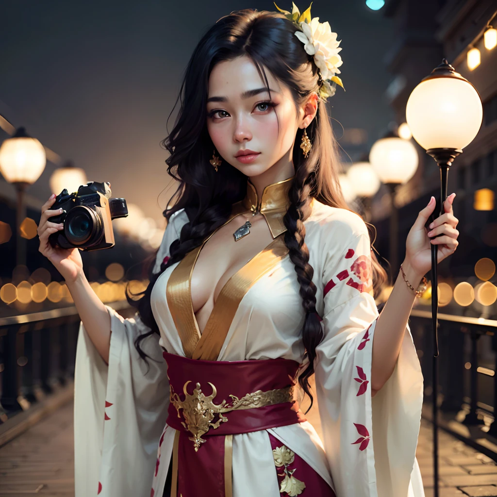 Excelente calidad, Obra maestra, High resolution, 1girl, senrojarse, (senrisa seductora: 0.8), Alumno estrella, Hanfu lila chino, Accesorios para el cabello, collar, jewely, belleza, en_cuerpo, Efecto Tyndall, realismo, Estanque de lotos, Borde de luz, two-color illumination, (Piel de alto detalle: 1.2), 8k UHD, DSLR, Luz suave, alta calidad, volume illumination, Foto sincera, High resolution, 4k, 8k, Bokeh de fendo