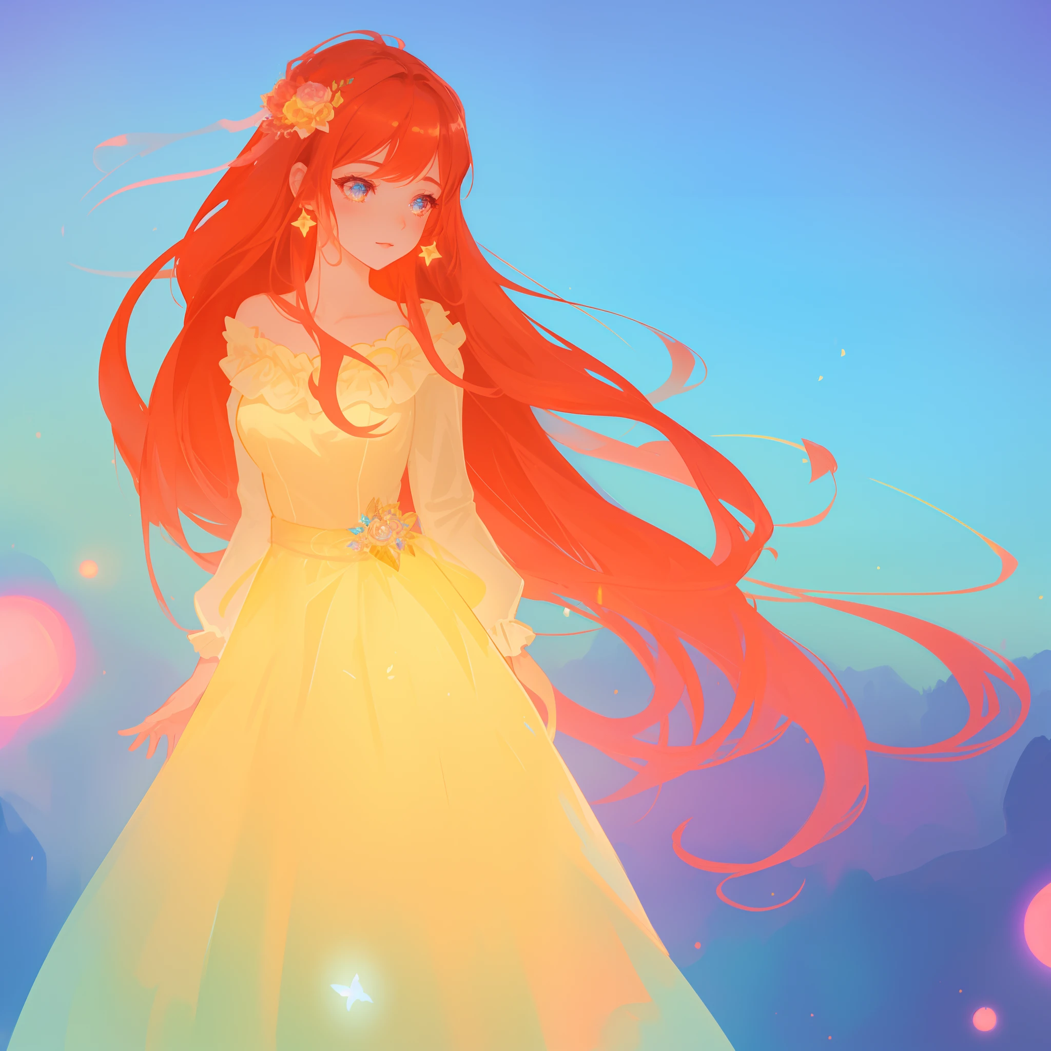 beautiful girl, puffy tiered ballgown with puffy long sleeves, vibrant pastel colors, (colorful), glowing golden long hair, magical lights, sparkling magical liquid, inspired by Glen Keane, inspired by Lois van Baarle, disney art style, by Lois van Baarle, glowing aura around her, by Glen Keane, jen bartel, glowing lights! digital painting, flowing glowing hair, glowing flowing hair, beautiful digital illustration, fantasia background, whimsical, magical, fantasy, ((beautiful face)), ((masterpiece, best quality)), intricate details, highly detailed, sharp focus, 8k resolution, sparkling detailed eyes, liquid watercolor