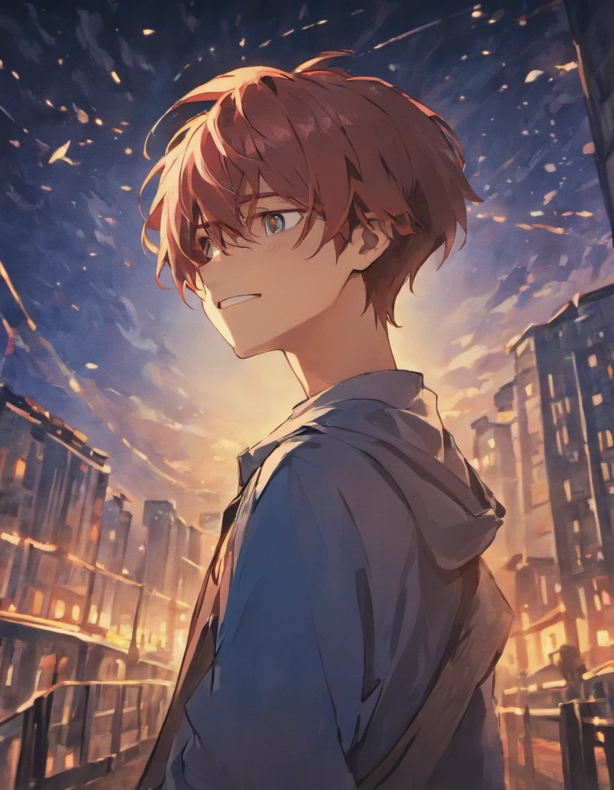 Anime boy, night, blue, smile in the pain, feeling lonely