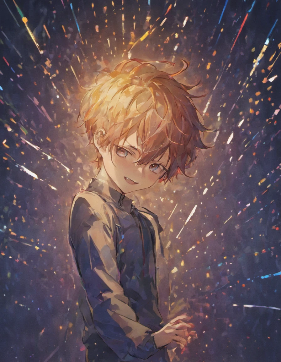 Anime boy, night, blue, smile in the pain, feeling lonely
