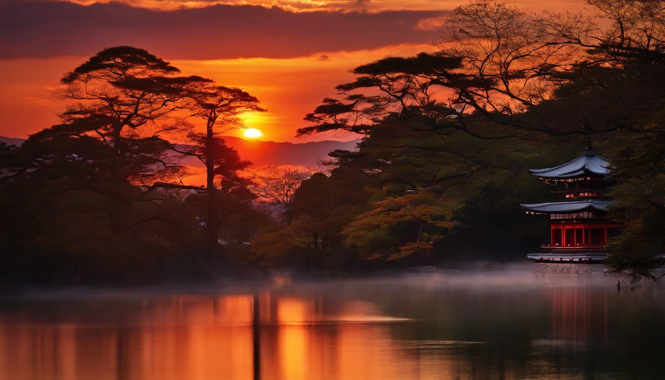 eau, kyoto, nature, coucher de soleil, joie