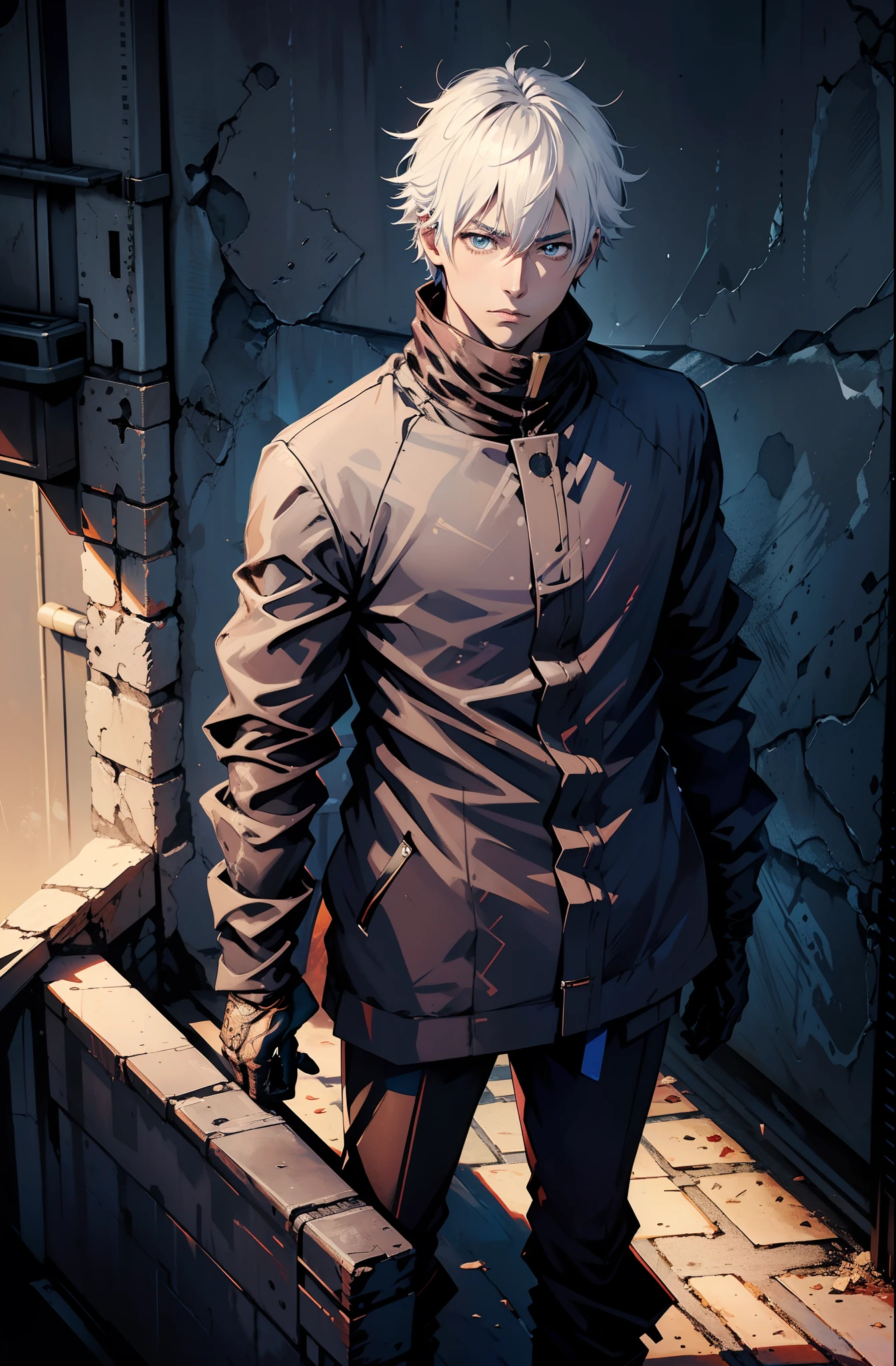 (absurdos, Altas Resoluciones, Ultra detallado, HDR), Obra maestra, nsfw, La mejor calidad, jujutsu kaisen, gojo satoru, 1hombre solamente en combate, guapo, pelo corto, cabello blanco, Ojos azules vibrantes, ojos finos y cara detalladas, (((Fuego, llamas, a su espalda)) Armadura, ((Arma intrincada)). Final Fantasy, abs, badass pose, Chico de anime con las manos agarrando su espada, pose de anime combatiendo, Anime hombre guapo, Personaje masculino de anime, Badass Anime 8K, Arte detallado del personaje de anime, Concepto de anime HDR Anime MacManus, Chico anime, Ikuto Yamashita, Anime CG arte suave, Fondo de pantalla de manga 4 k, inspirado por Yamagata Hiro, Wallaper de anime