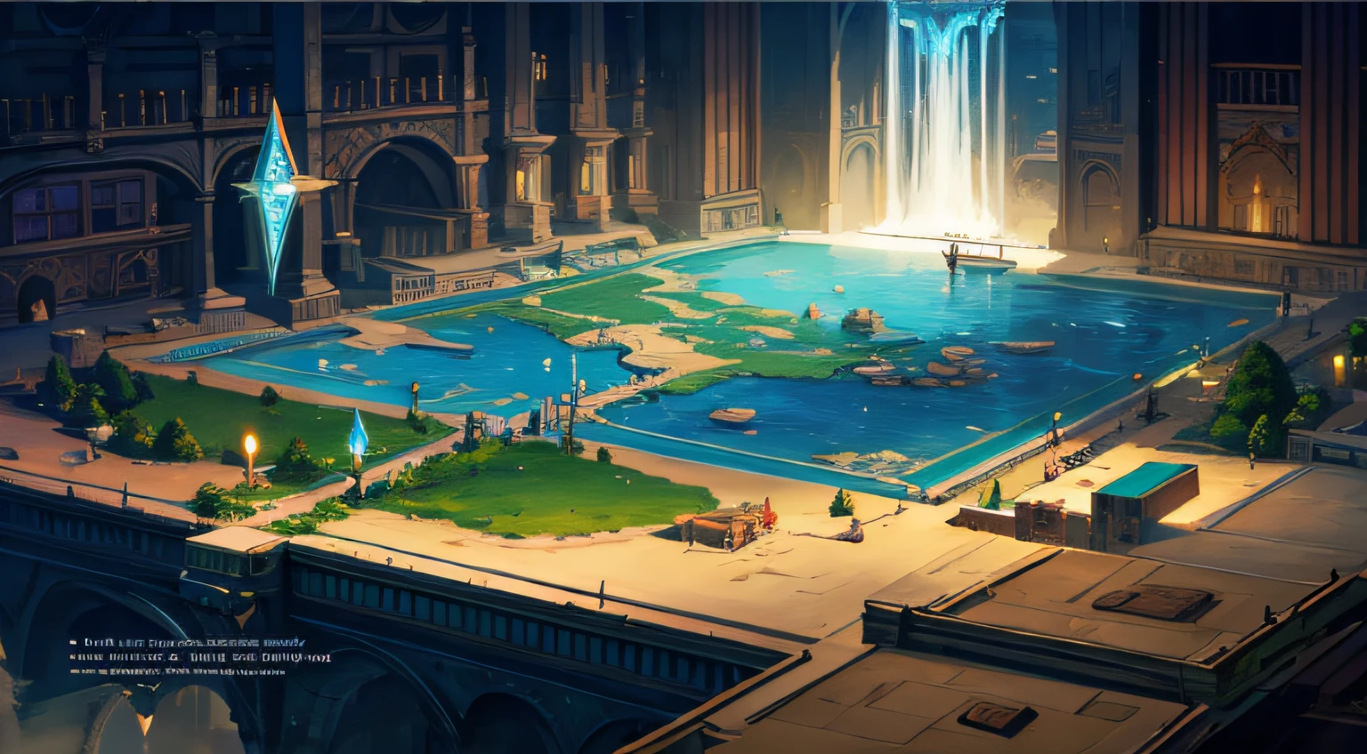 Scene map in style of surreal magical action RPG