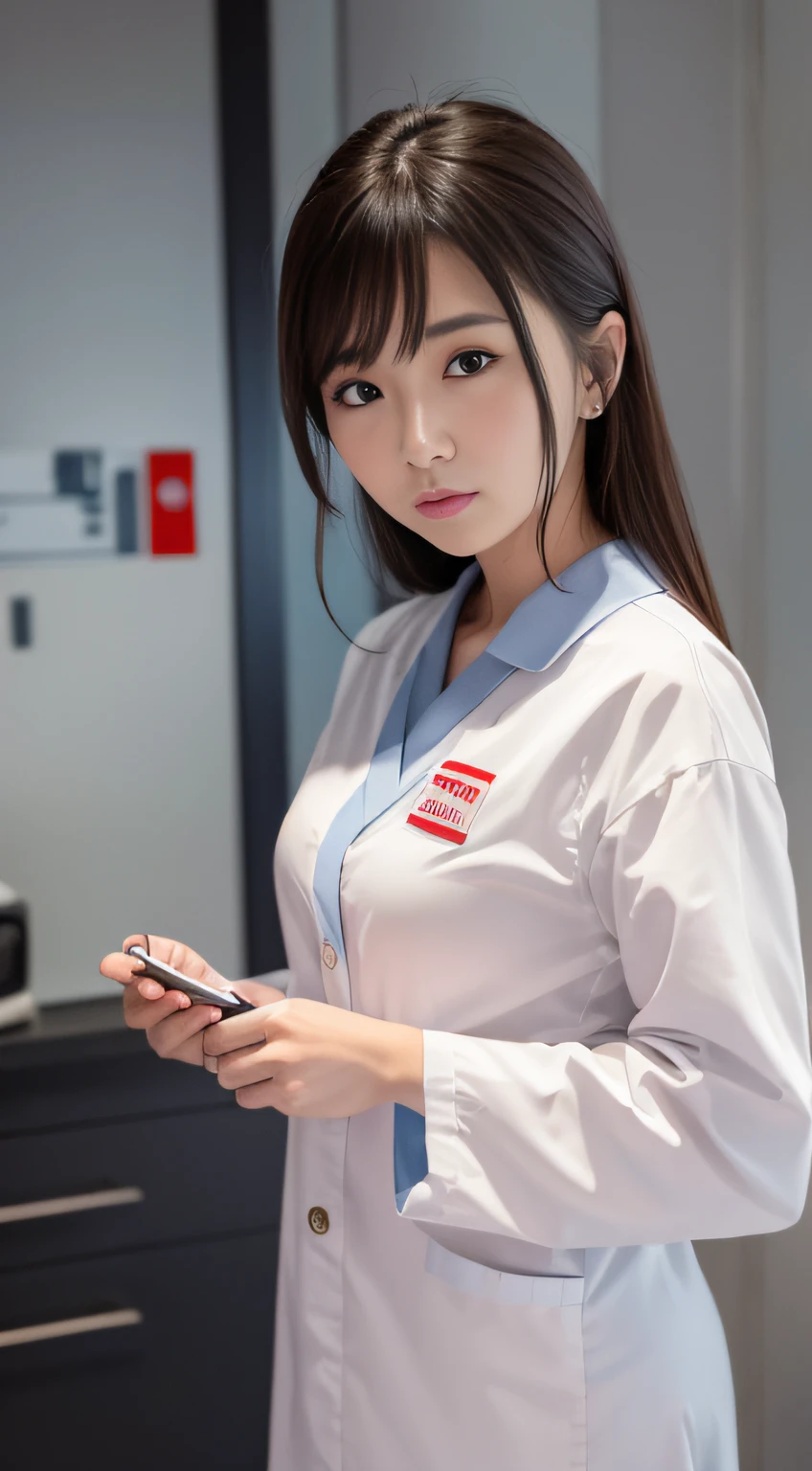 hightquality、​masterpiece、ultra res、a beauty girl、cute girl face、hospitals、nurse、Wearing nurse clothes、full bodyesbian、Famous actresses of Japan、very beautiful face、A sexy