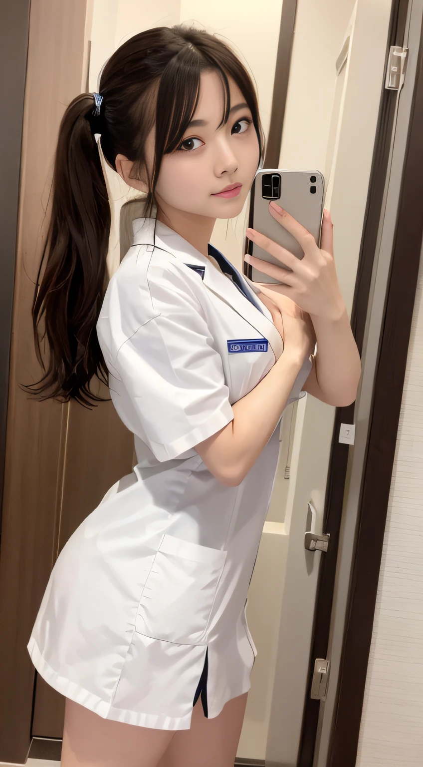 hightquality、​masterpiece、ultra res、a beauty girl、cute girl face、hospitals、nurse、Wearing nurse clothes、full bodyesbian、Famous actresses of Japan、very beautiful face、A sexy