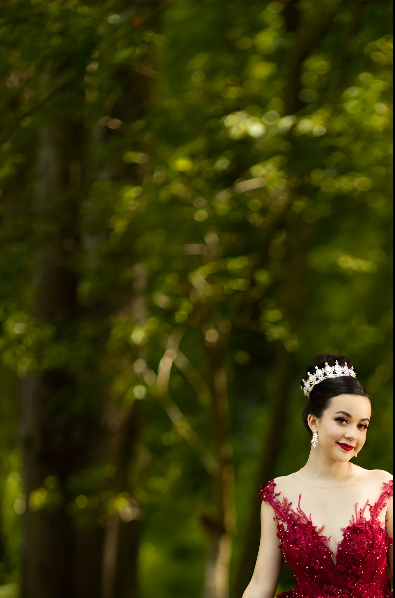 arafed woman in a red dress posing for a picture in the woods, wearing a magnificent dress, dressed beautiful gown, royal gown, dilraba dilmurat, ornate dark red opulent clothing, fantasy long intricate gown, fantasy dress, intricate gown, royal elegant pose, fantasy photoshoot, wearing long gown, stunning elegant pose, in a whimsical fairytale forest