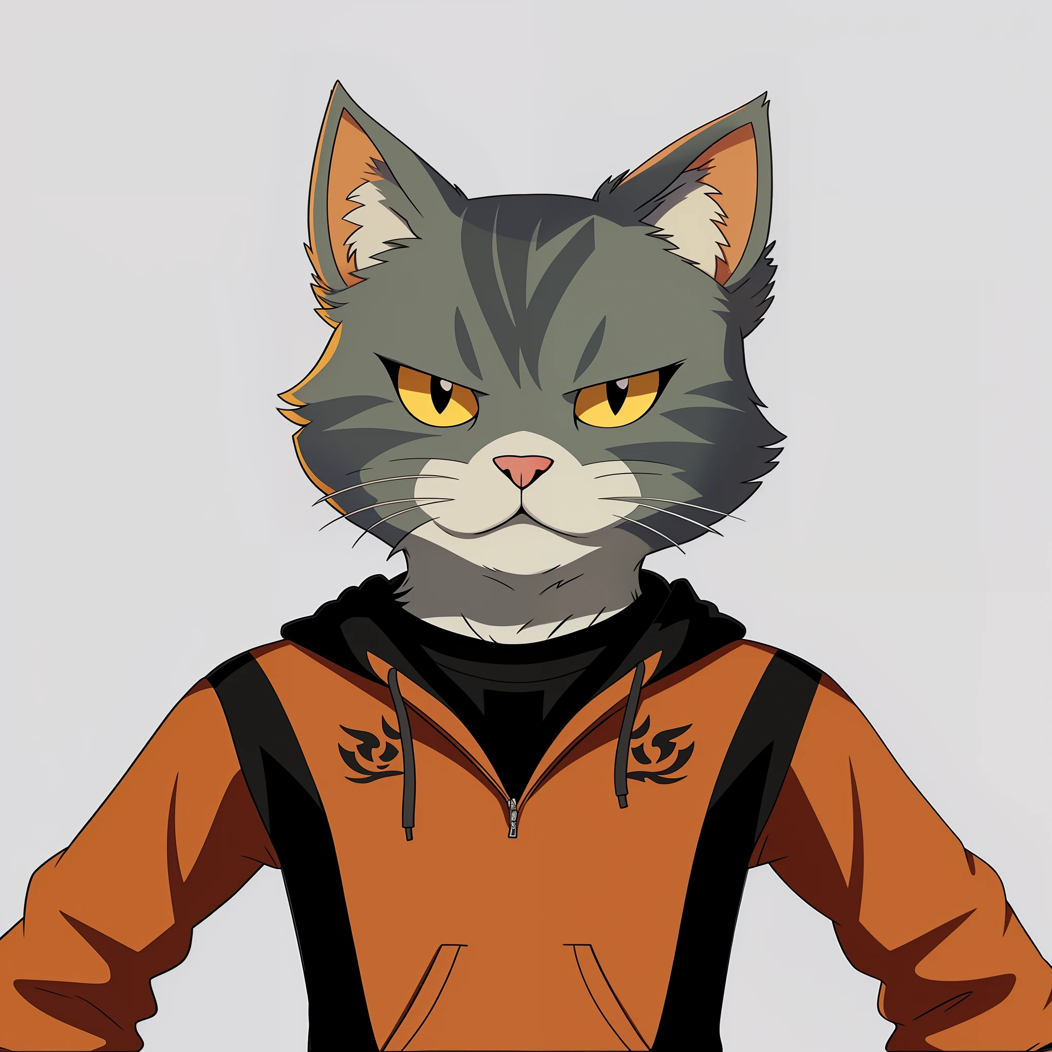 There's a cat wearing a hoodie and a jacket, Retrato de personagem peludo, Ashfur de gatos guerreiros, Clube do Gato, Retrato de um clube, um Clube do Gato, Gato Anime Realista, Gato Anime, personagem peludo, warrior cats fan art, desenho peludo profissional, ninja do Clube do Gatomorfo, Personagem altamente detalhado, Commission for High Res, retrato detalhado do caractere