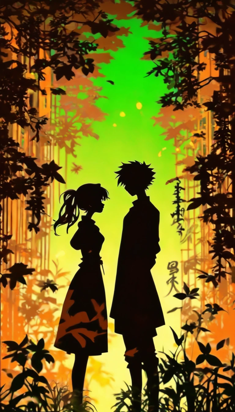 (Silhouette Art,cutouts:1.6)
(((Paper cutting art,A world where only black exists:1.3)
Two people,Holding hands
(机器人,profile:1.2),ruined and devastated city、covered with plants
break
(Rust Color Factory、Eroded greens)
Textured glass background,Tarot card atmosphere