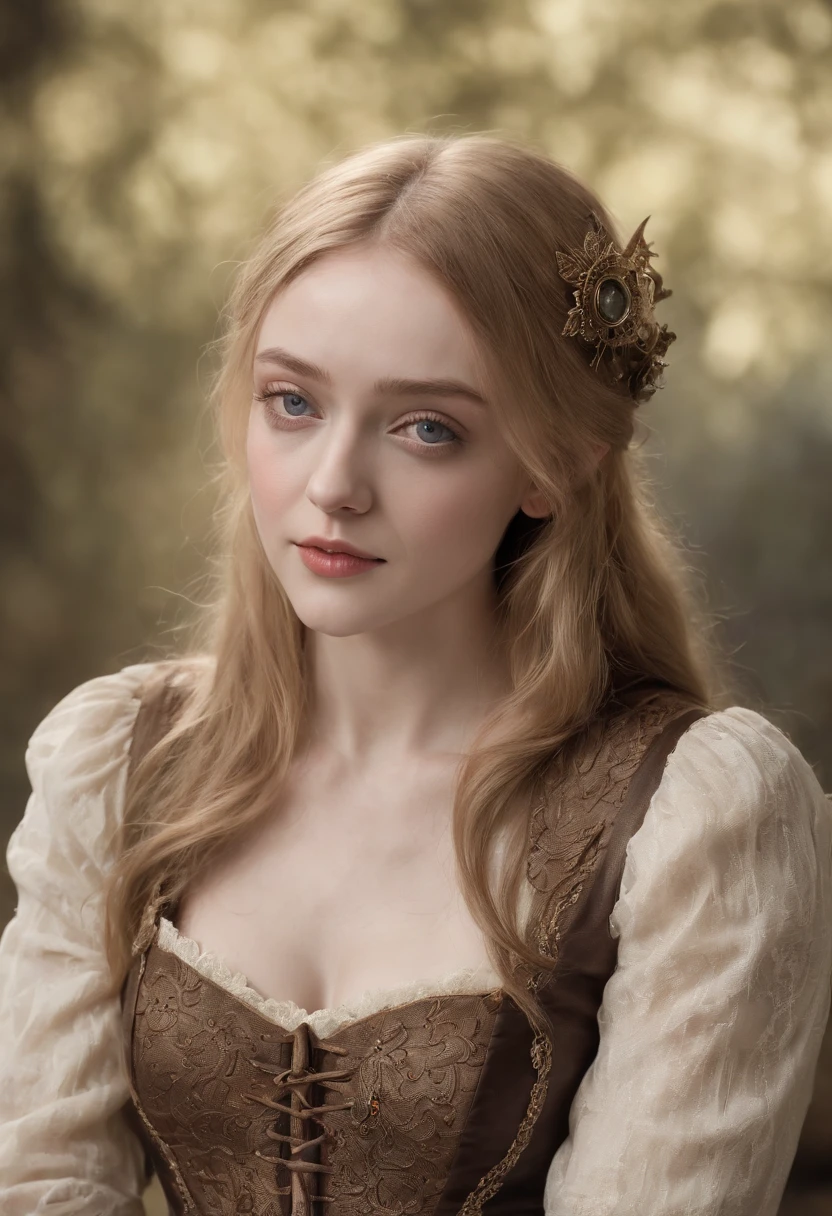 Dakota Fanning como bela mulher steampunk deslumbrante, (corpo inteiro), olhos ultra-detalhados, corpo ultra-detalhado, nice perfect guy with soft skinice, corpo feminino deslumbrante, ((ultra-detailed hands)), obra-prima conceito fantasia arte, trending on ArtStation, hiper-detalhado, Arte Digital, Motor irreal, 32k, Ultra HD | | |, imagem centrada, arte de Luis Royo e artgerm e greg rutkowski e Alphonse Much