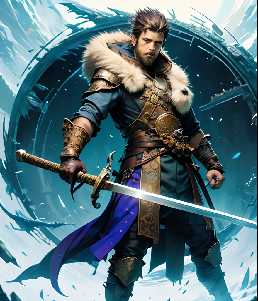 Male druid with sword and druidic staff