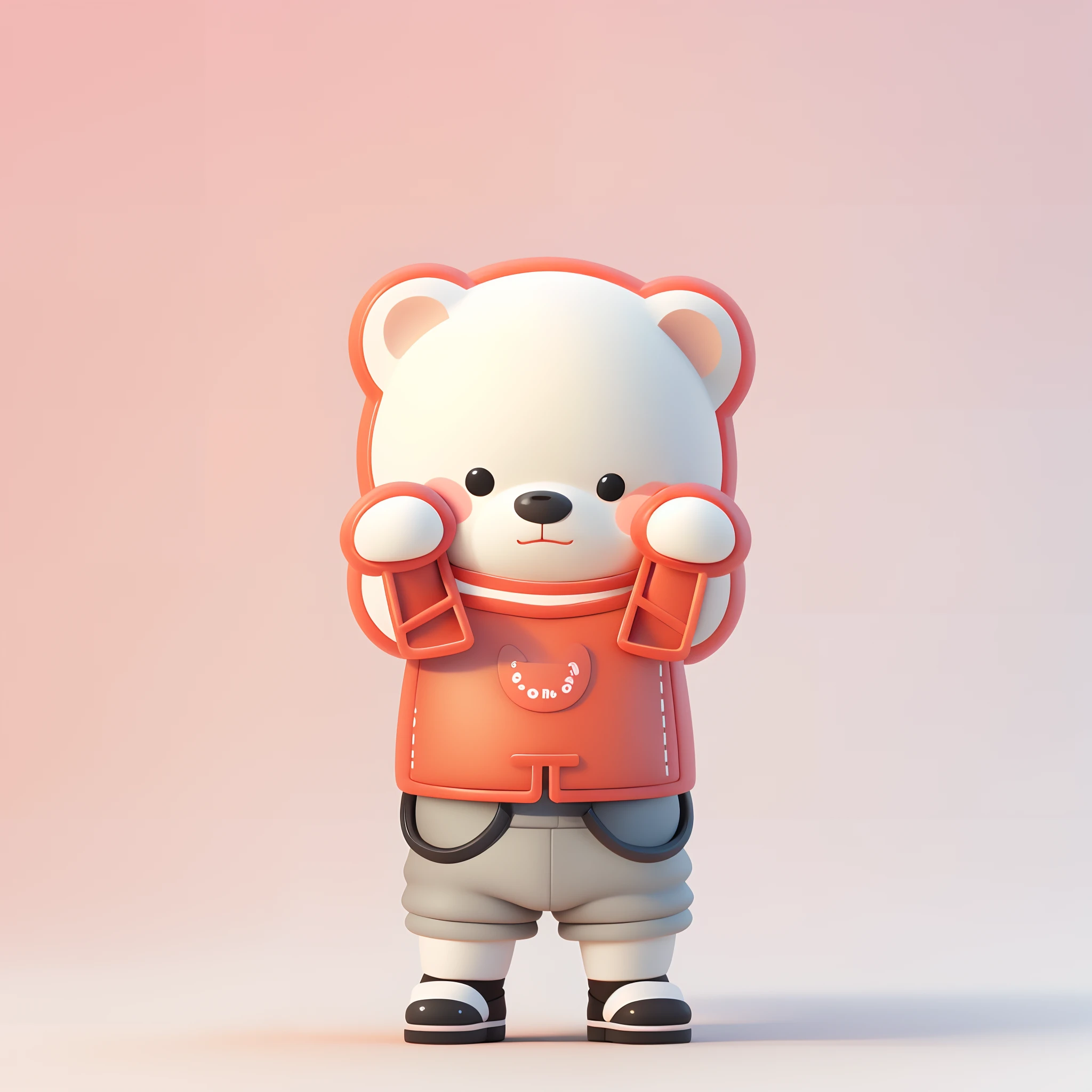IP image of cartoon bear in red shirt, Cute cartoon character, in style of baymax, japanese mascot, mascot illustrations, full body mascot, portrait of anthropomorphic bear, Minimalist cartoon style, cute character, Cute cartoon style, Cute cartoon, angry bear, Simple cartoon style 3d rendering C4D modeling clay material blind box style texture pastel color clean background