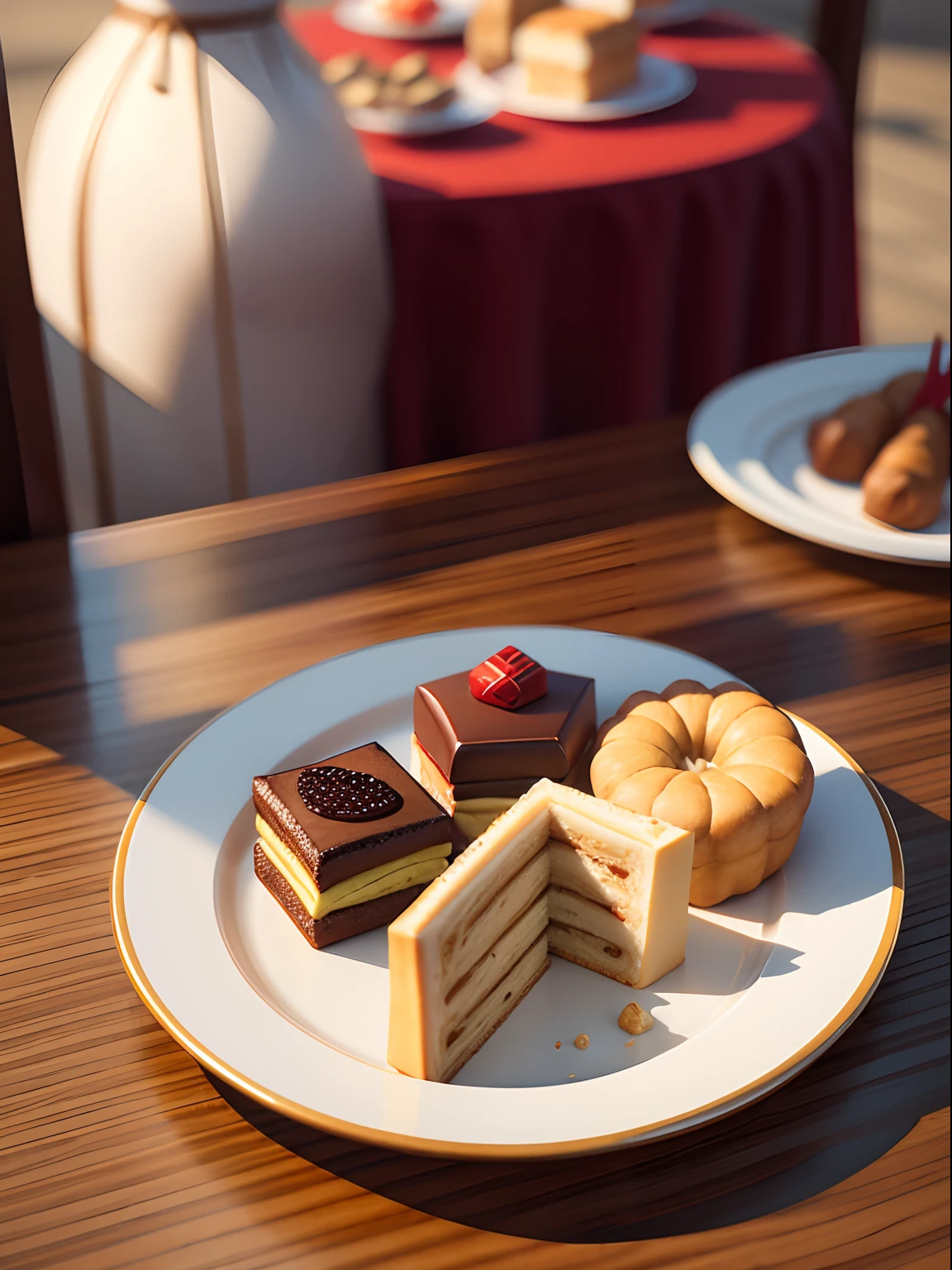 Souvenirs，specialty，Chinese pastry，Pastries on plates，ultra-delicate，Local close-up，Thick painting style，3 d model，Center composition