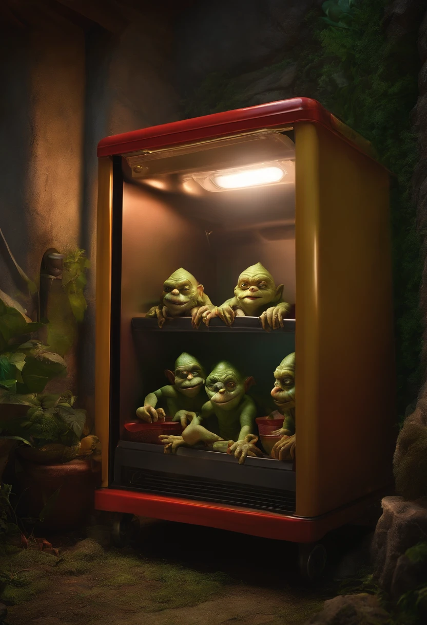 goblins using a refridgerator as a loo