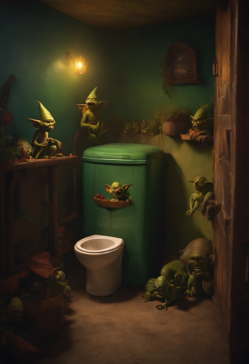 goblins using a refridgerator as a loo