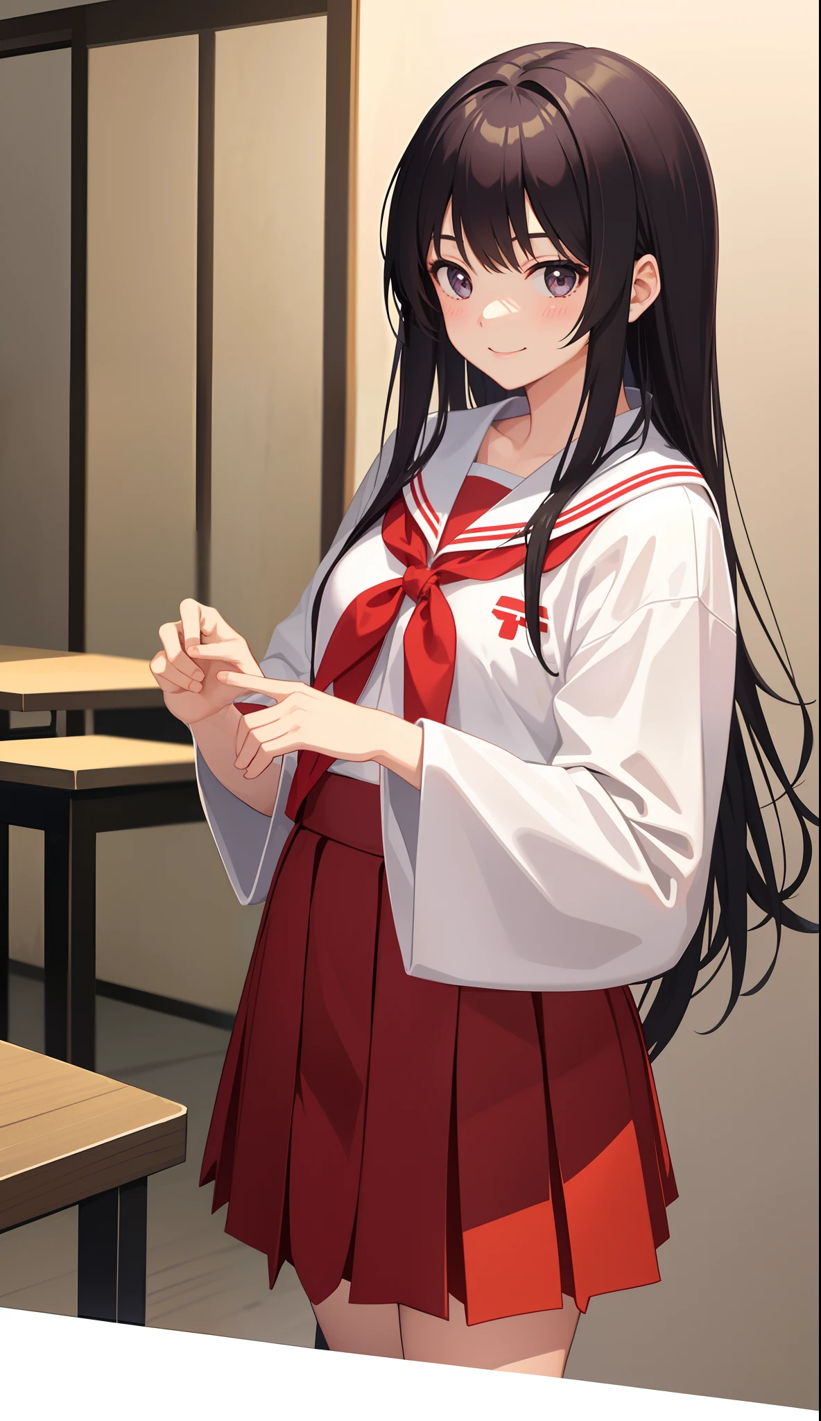 1girl in、AS-Adult、a smile、Japanese、High School、校服、serafuku、