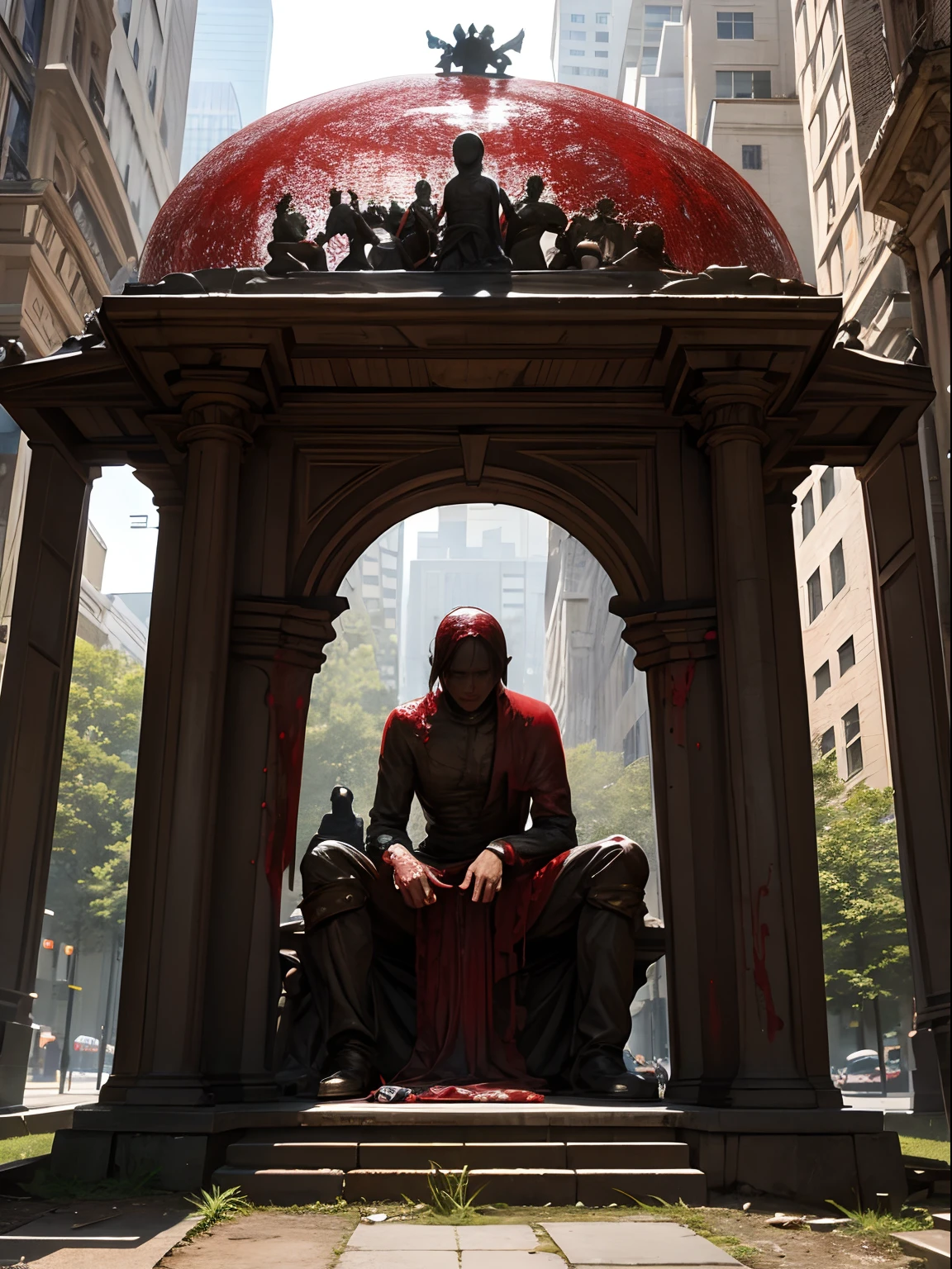 crying blood statue, abandoned