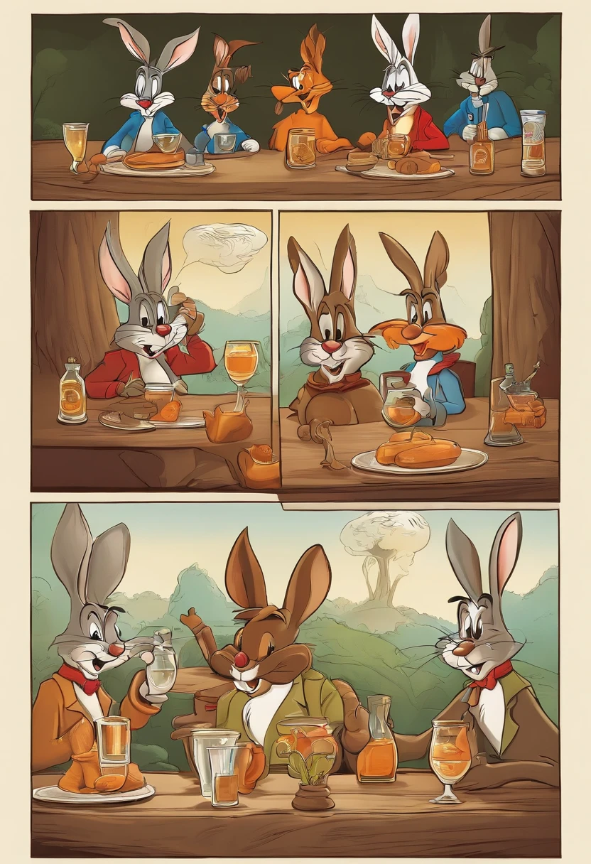 bugs bunny, elmer fudd, wile e coyote, and foghorn leghorn drinking tequila