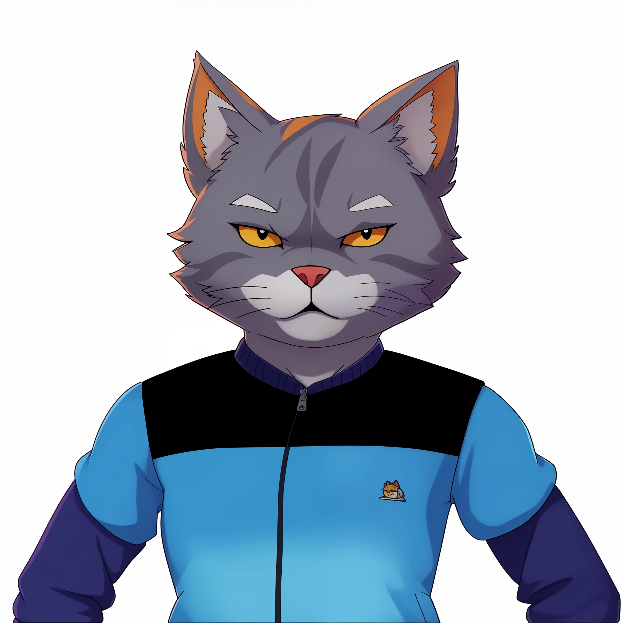 There's a cat wearing a hoodie and a jacket, Retrato de personagem peludo, Ashfur de gatos guerreiros, Clube do Gato, Retrato de um clube, um Clube do Gato, Gato Anime Realista, Gato Anime, personagem peludo, warrior cats fan art, desenho peludo profissional, ninja do Clube do Gatomorfo, Personagem altamente detalhado, Commission for High Res, retrato detalhado do caractere
