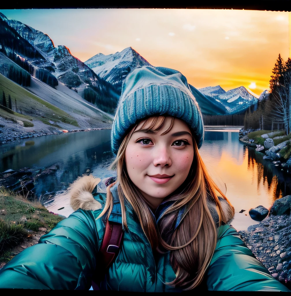 VeronicaCipher ((upper body selfie, happy)), masterpiece, best quality, ultra-detailed, solo, outdoors, (night), mountains, nature, (stars, moon) cheerful, happy, backpack, sleeping bag, camping stove, water bottle, mountain boots, gloves, sweater, hat, flashlight, forest, rocks, river, wood, smoke, shadows, contrast, clear sky, analog style (look at viewer:1.2) (skin texture) (film grain:1.3), (warm hue, warm tone) :1.2), close up, cinematic light, sidelighting, ultra high res, best shadow, RAW, upper body, , wearing pullover
kodak vision 3,
