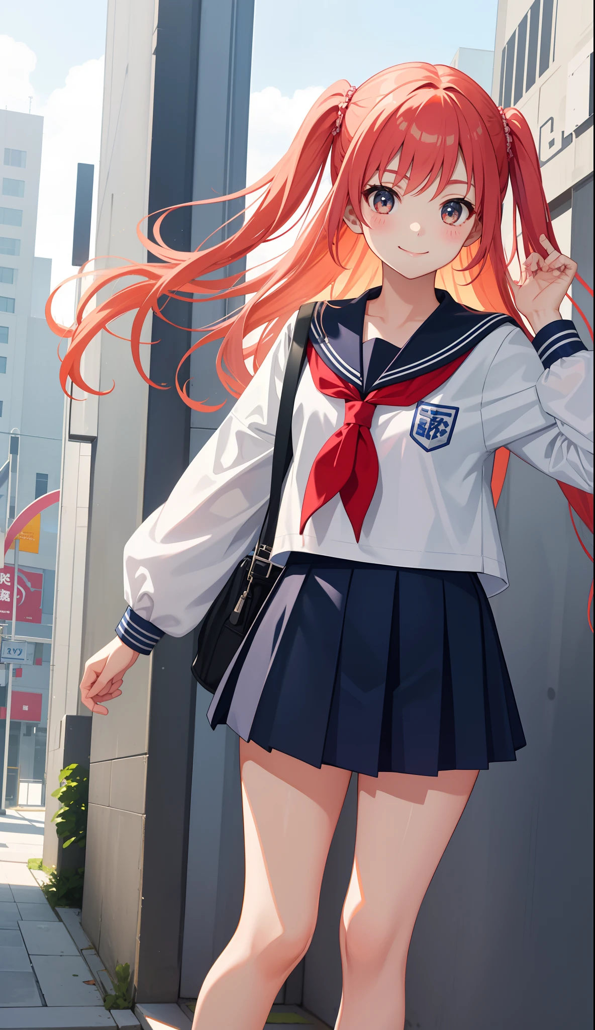 1girl in、AS-Adult、A smile、highschool、校服、summer clothing、serafuku、