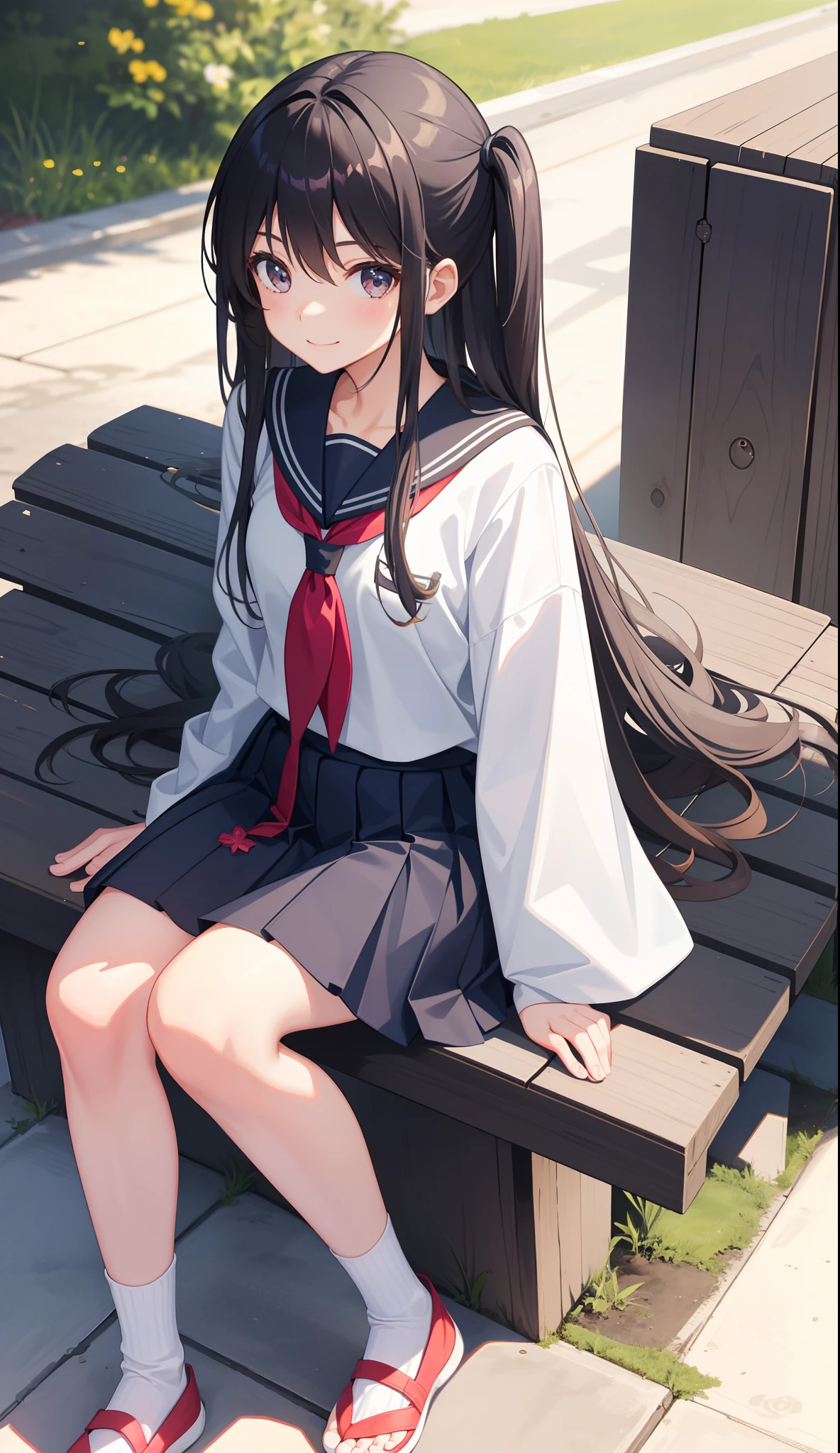 1girl in、AS-Adult、A smile、highschool、校服、summer clothing、serafuku、