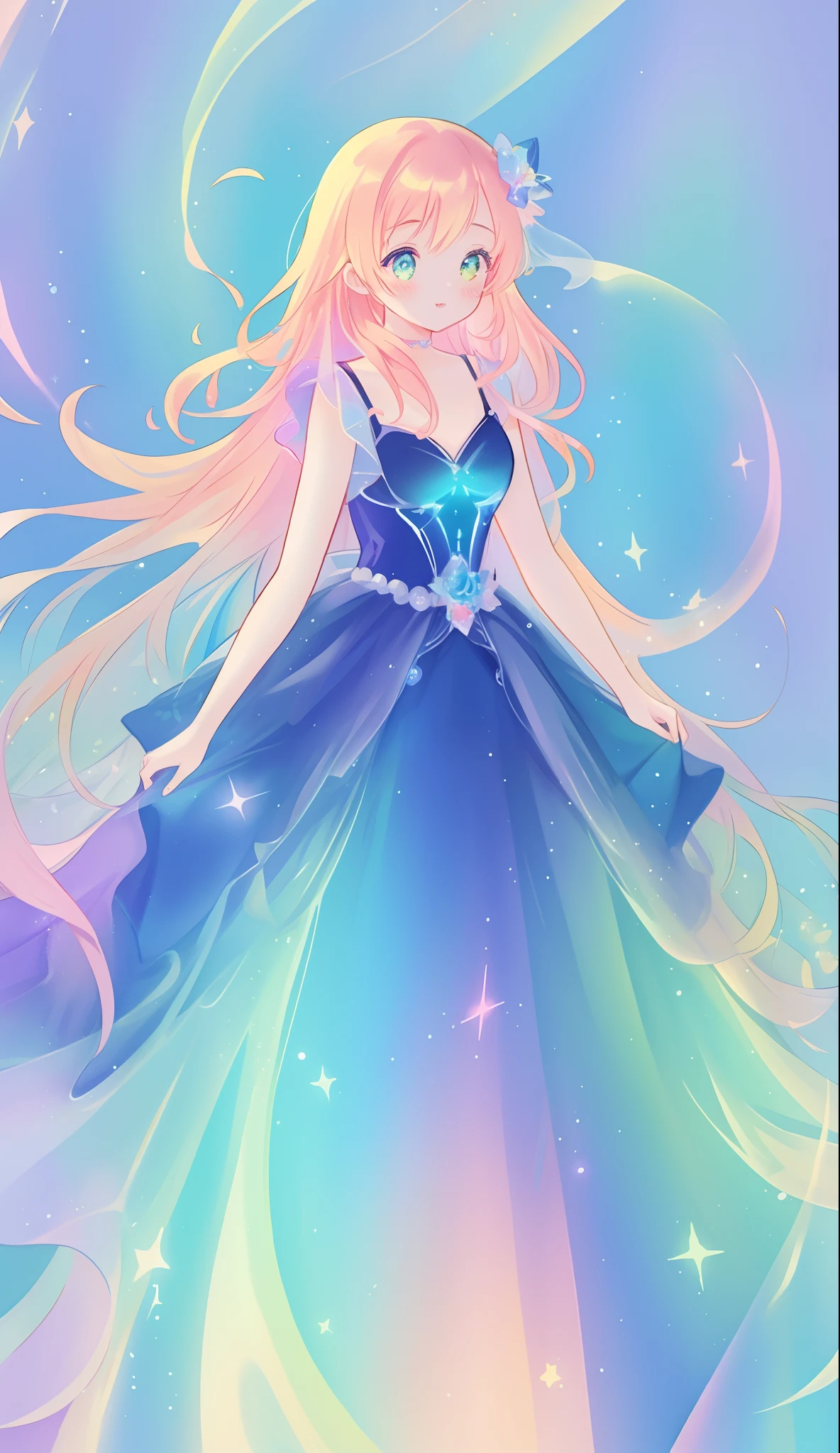 beautiful girl, puffy tiered ballgown, vibrant pastel colors, (colorful), glowing golden long hair, magical lights, sparkling magical liquid, inspired by Glen Keane, inspired by Lois van Baarle, disney art style, by Lois van Baarle, glowing aura around her, by Glen Keane, jen bartel, glowing lights! digital painting, flowing glowing hair, glowing flowing hair, beautiful digital illustration, fantasia background, whimsical, magical, fantasy, ((beautiful face)), ((masterpiece, best quality)), intricate details, highly detailed, sharp focus, 8k resolution, sparkling detailed eyes, liquid watercolor