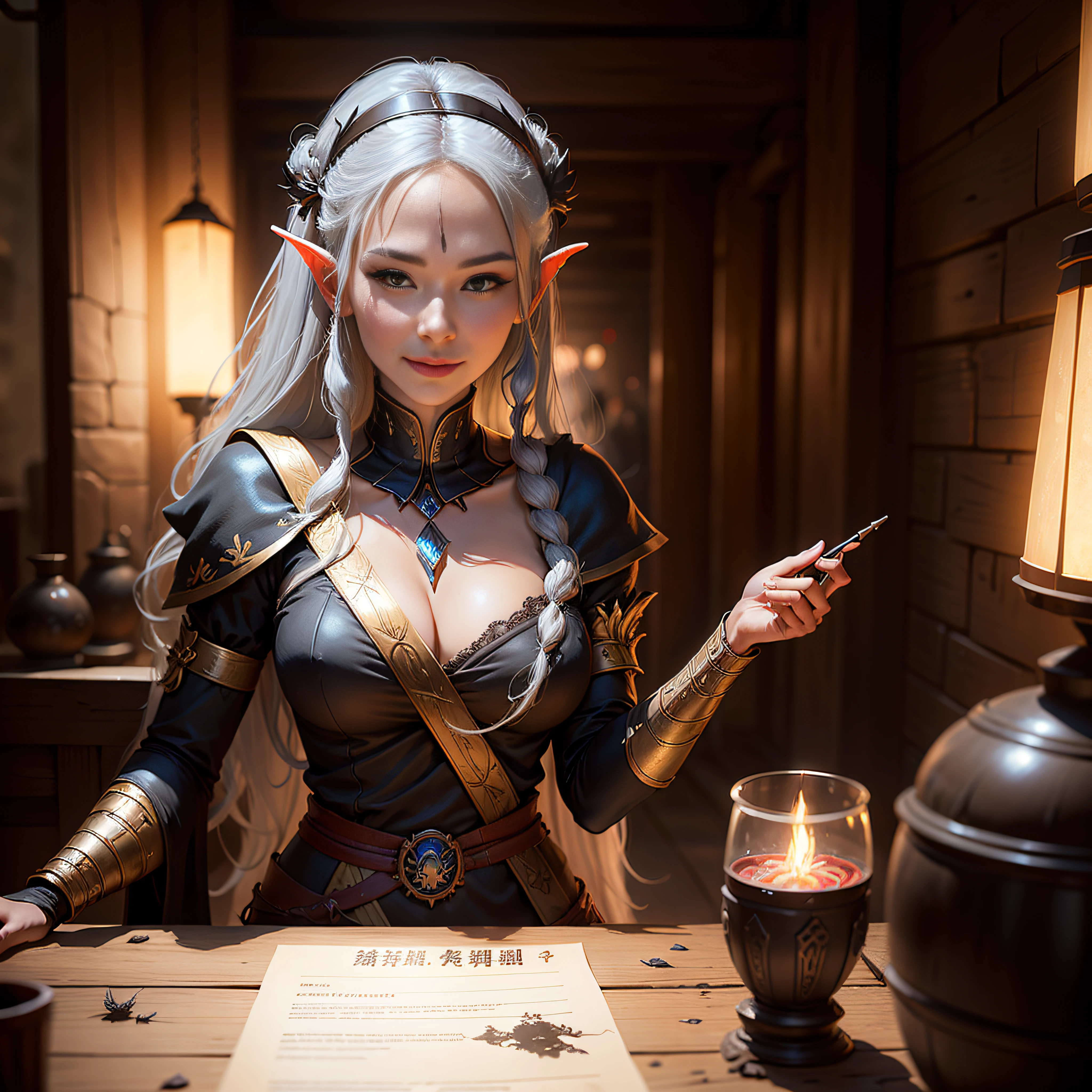 Best Quality,masutepiece,Masterpiece Portrait,Intricate details,Epic Light,Fantasy,Dungeons & dragons,Retro,Priest,Dark Elves,1girl in,Wooden table,izakaya,Gray skin,Elegant smile,Squint,Close up portrait of Mycenaean woman Drow wearing golden jewelry, arachnid:0.9, website:1.0, Fantasy, Volumetric lighting, Concept art, brush stroke style, art stations, trending, Highly detailed, art by greg rutkowski --auto