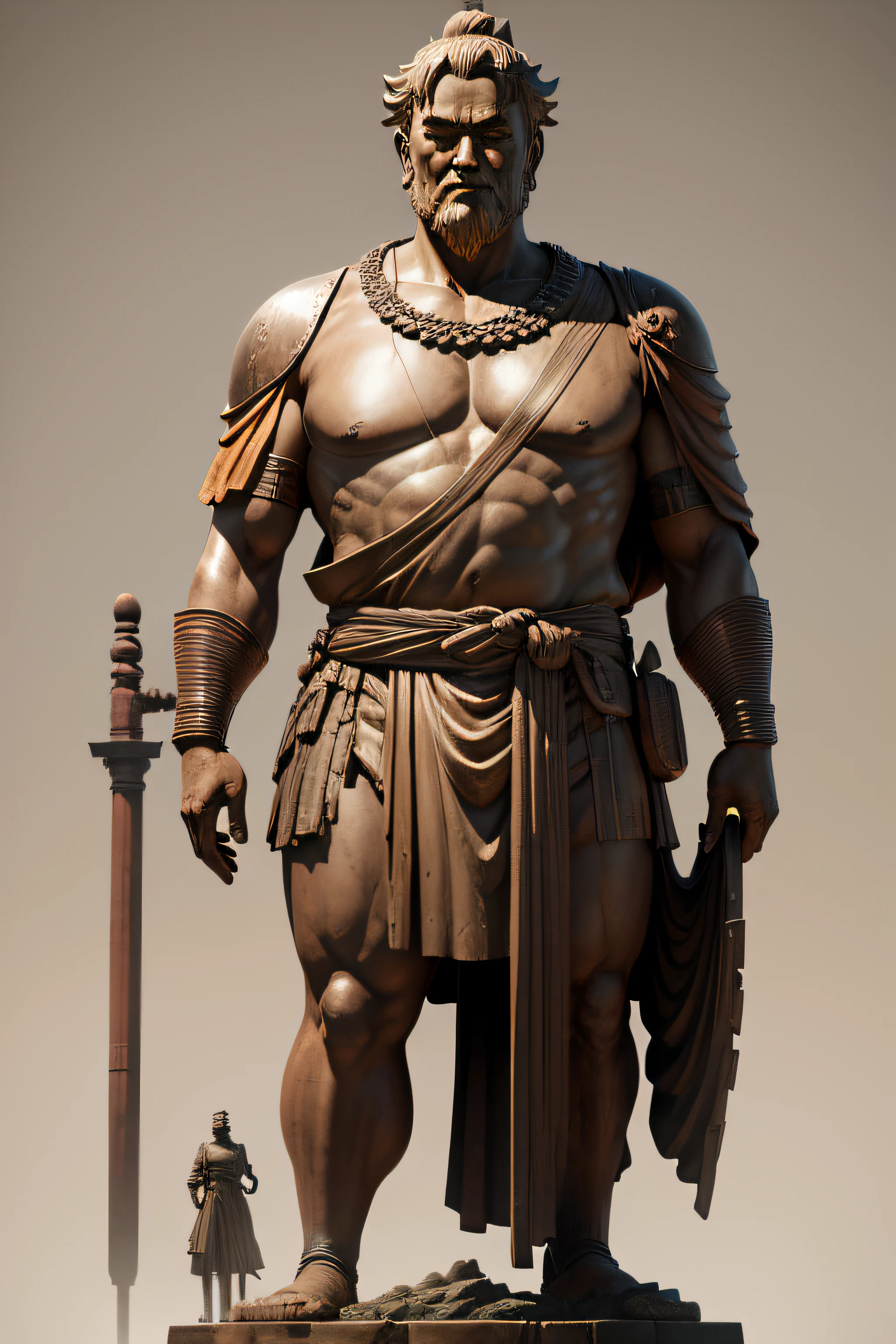 a statue of a Roman gladiator, dinamic pose, torso and head (fundo: coliseu escuro desfocado), Clint Cearley, Arnold render, a marble sculpture, (cinematografic:1.4), slate grey atmosphere, hiperdetalhada, tons suaves, detalhes insanos, baixo contraste,