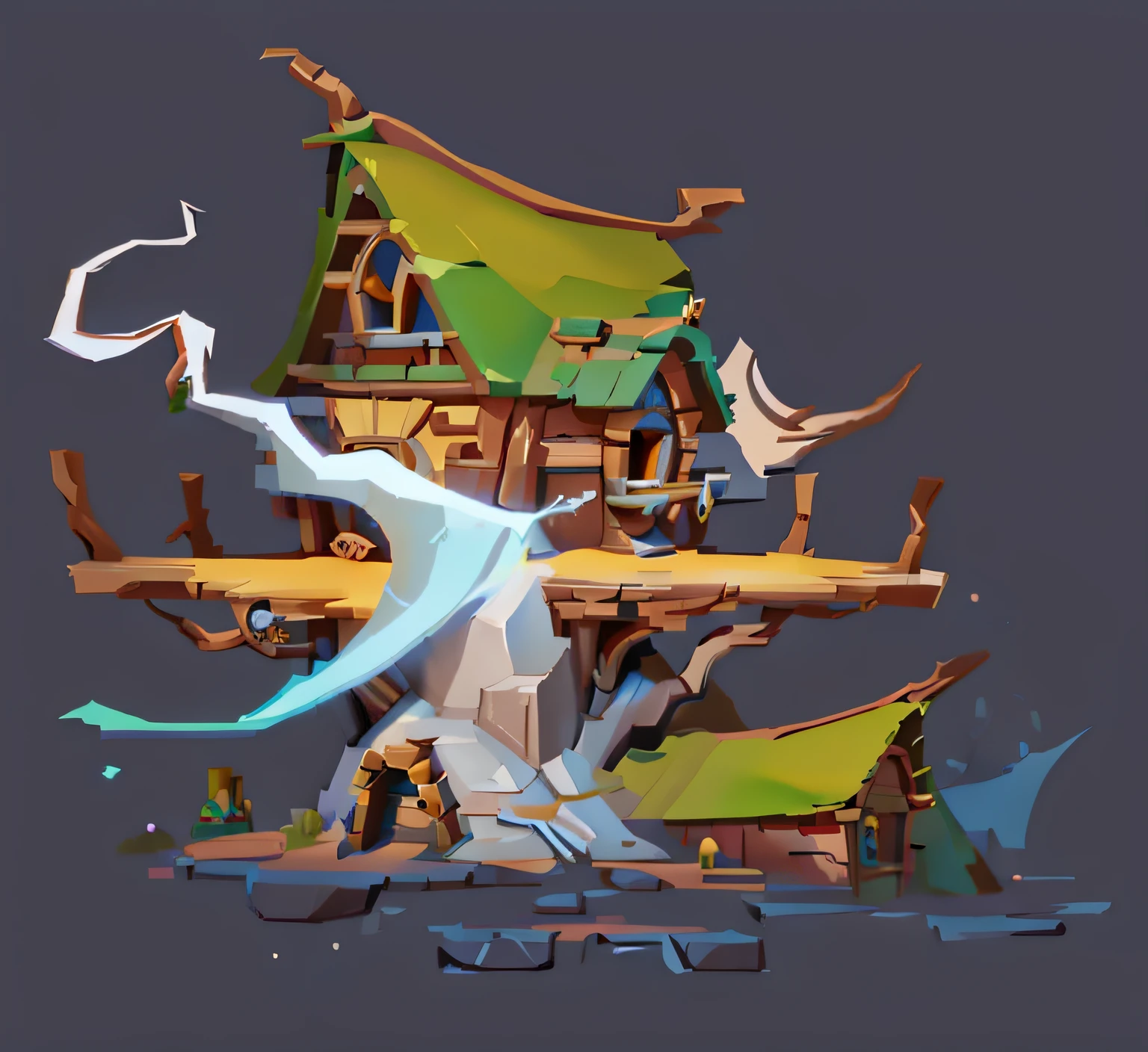 There is a cartoon image of a tree house with a dragon, Stylized concept art, concept-art!, painted as a game concept art, concept-art, concept-art, 2D concept art, concept art style, Game concept art, concept art for a video game, concept artwork, Game design concept art, concept-art!!, finished concept art, Stylized game art