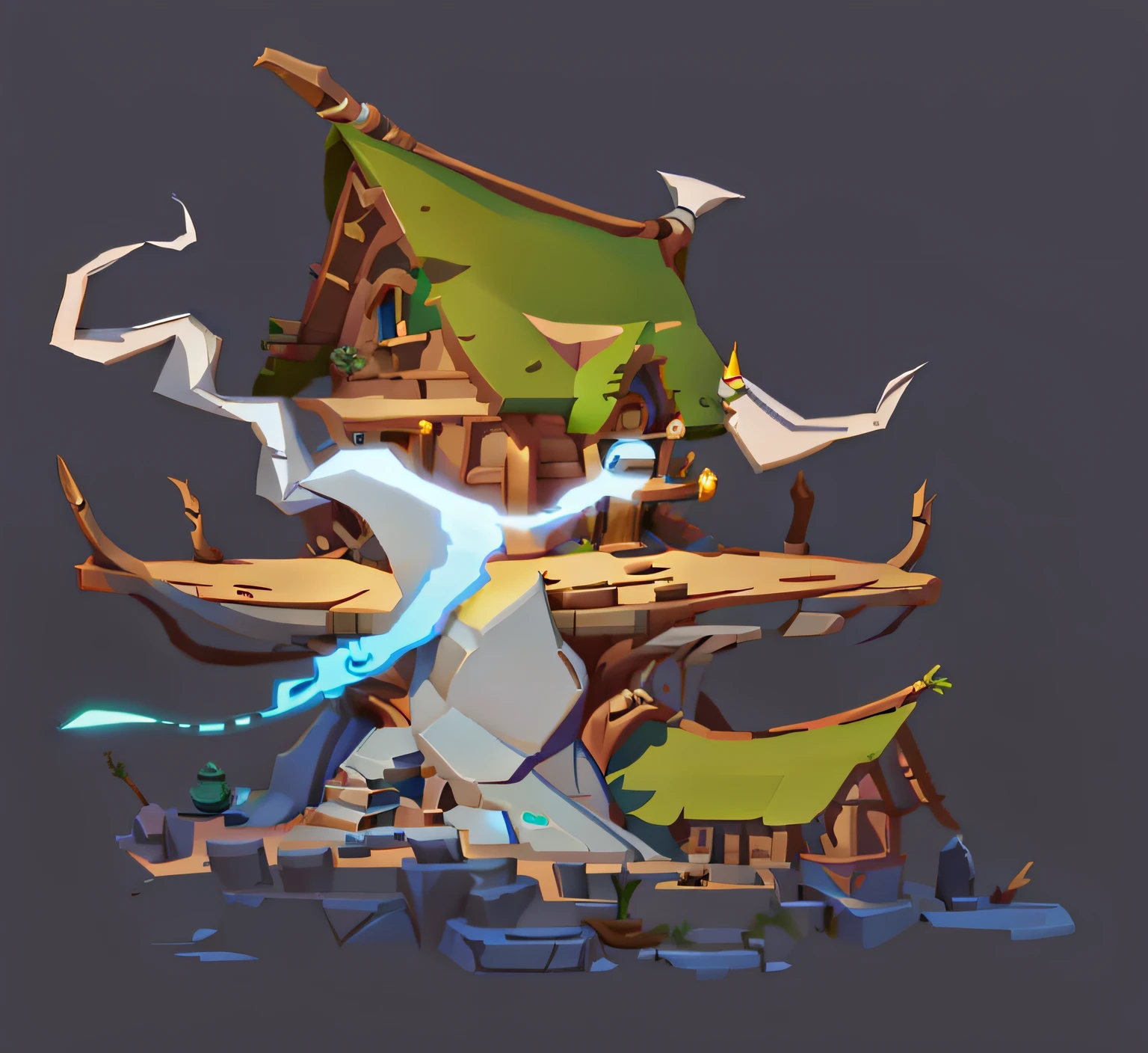 There is a cartoon image of a tree house with a dragon, Stylized concept art, concept-art!, painted as a game concept art, concept-art, concept-art, 2D concept art, concept art style, Game concept art, concept art for a video game, concept artwork, Game design concept art, concept-art!!, finished concept art, Stylized game art